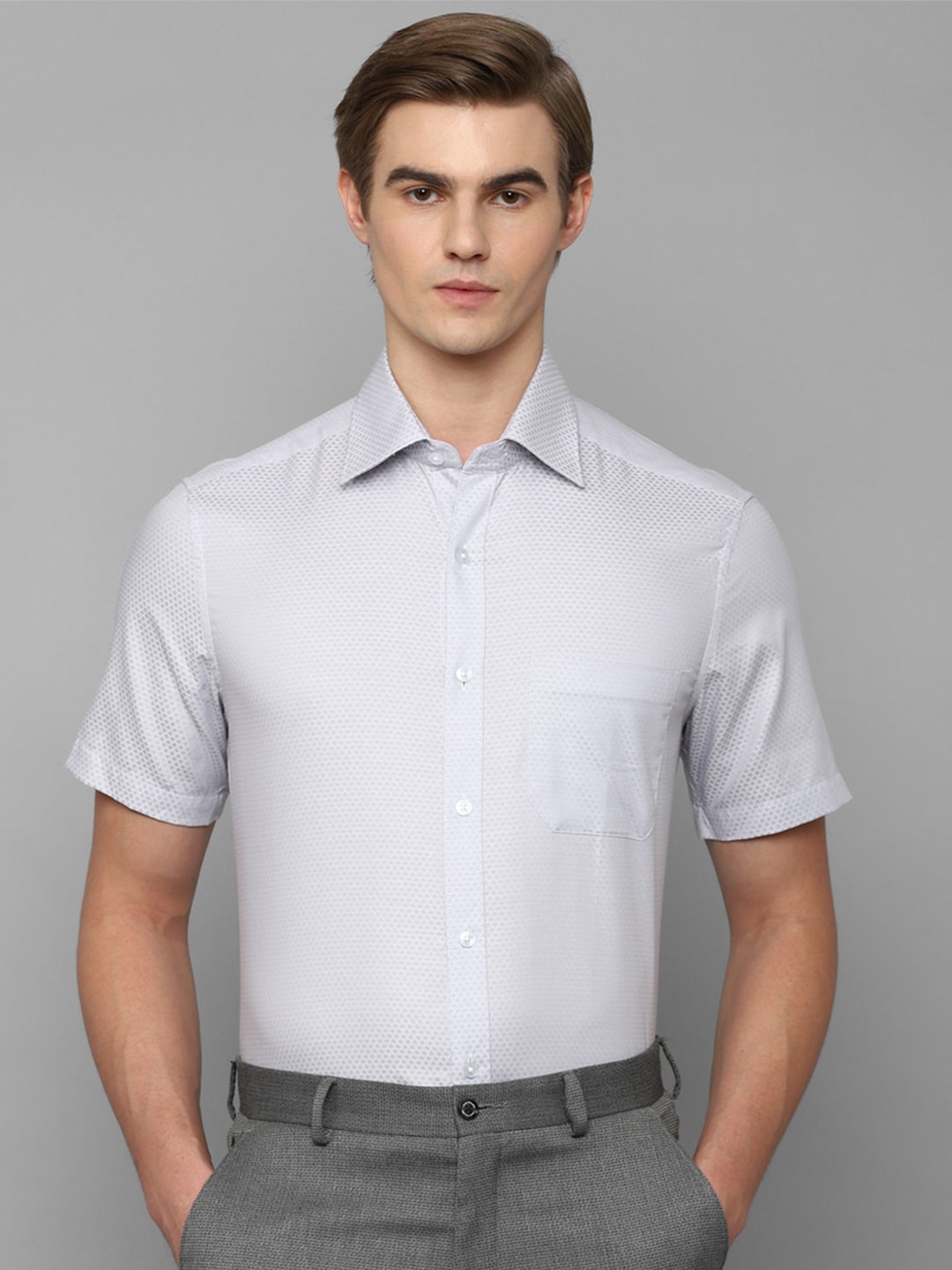 Louis Philippe Micro Ditsy Printed Opaque Regular Fit Cotton Formal Shirt, Grey