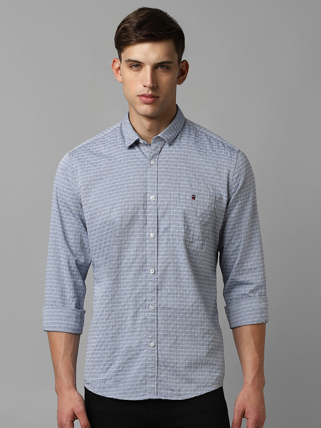 

Louis Philippe Jeans Micro Ditsy Printed Slim Fit Pure Cotton Casual Shirt, Blue