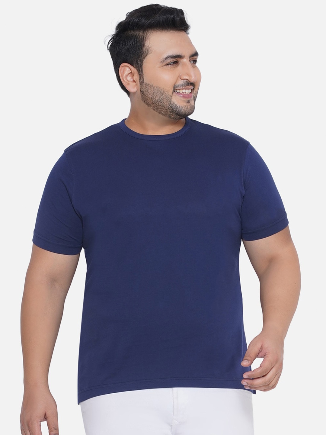 

Santonio Plus Size Round Neck Cotton T-Shirt, Navy blue