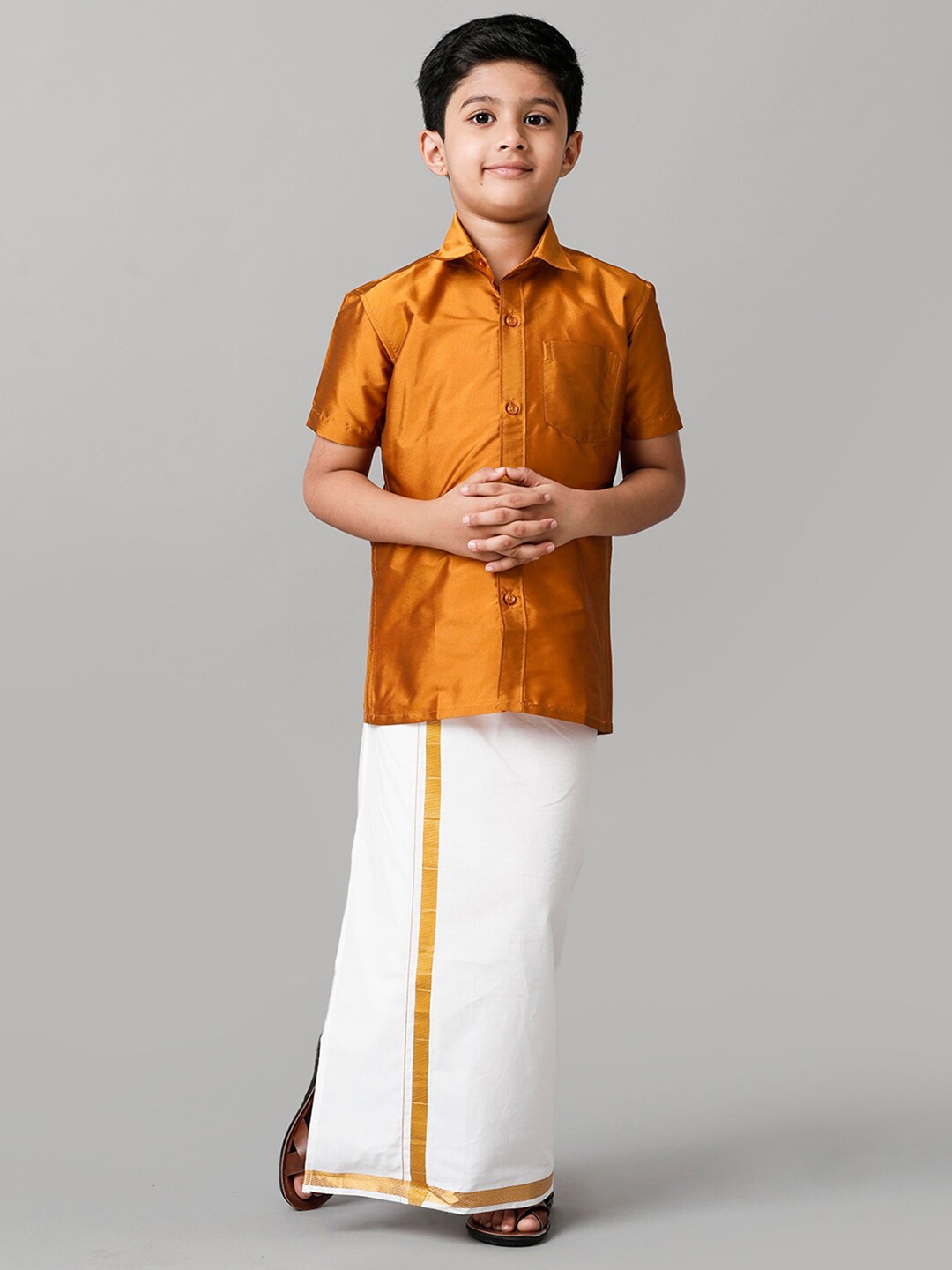

Ramraj Boys Shirt With Adjustable Veshti, Mustard