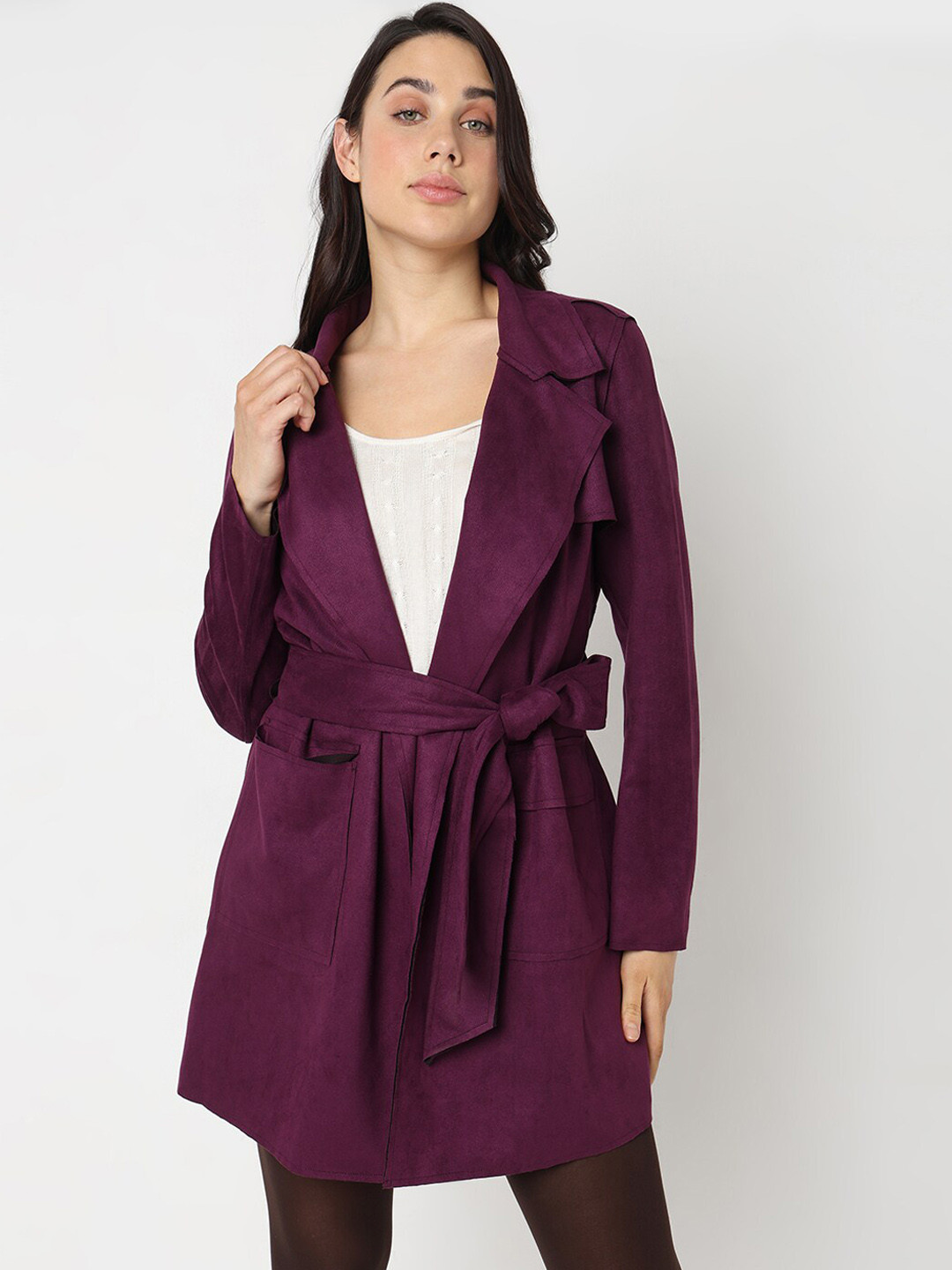 

Vero Moda Notched Lapel Collar Wrap Coat, Purple