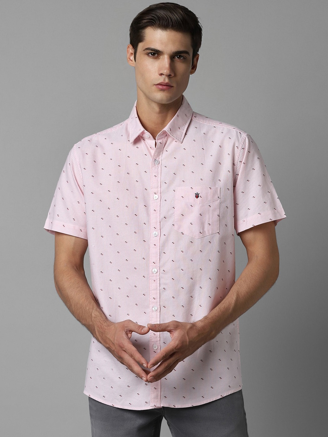 

Louis Philippe Sport Slim Fit Micro Ditsy Printed Pure Cotton Casual Shirt, Pink