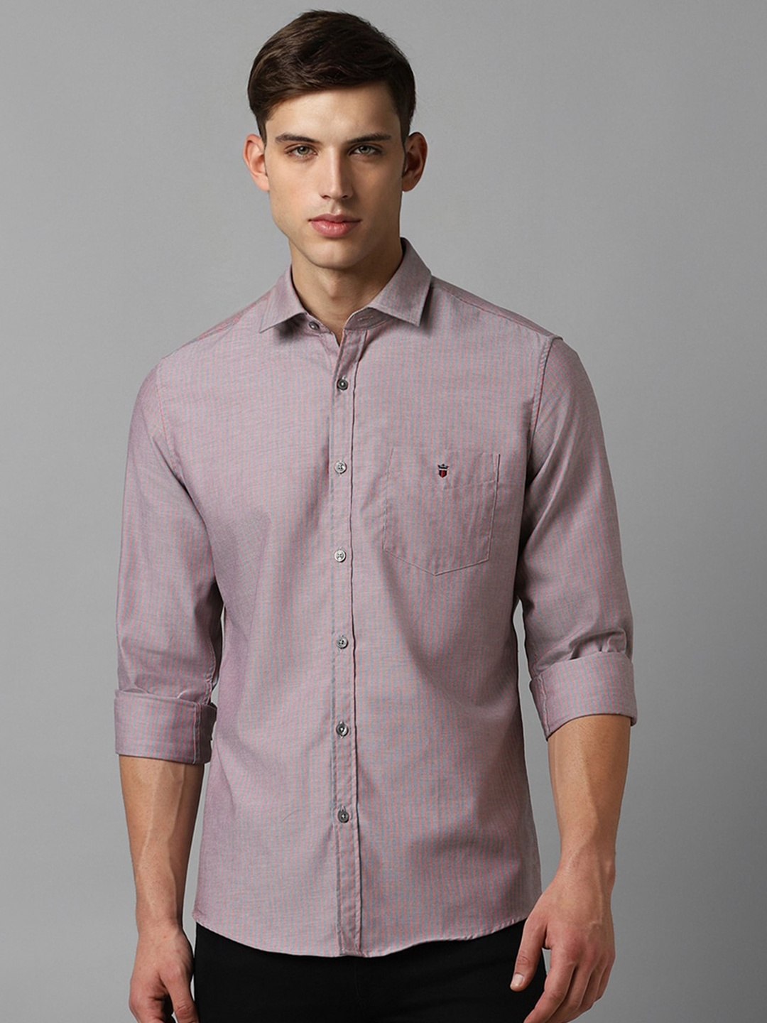 

Louis Philippe Sport Slim Fit Striped Spread Collar Cotton Casual Shirt, Purple