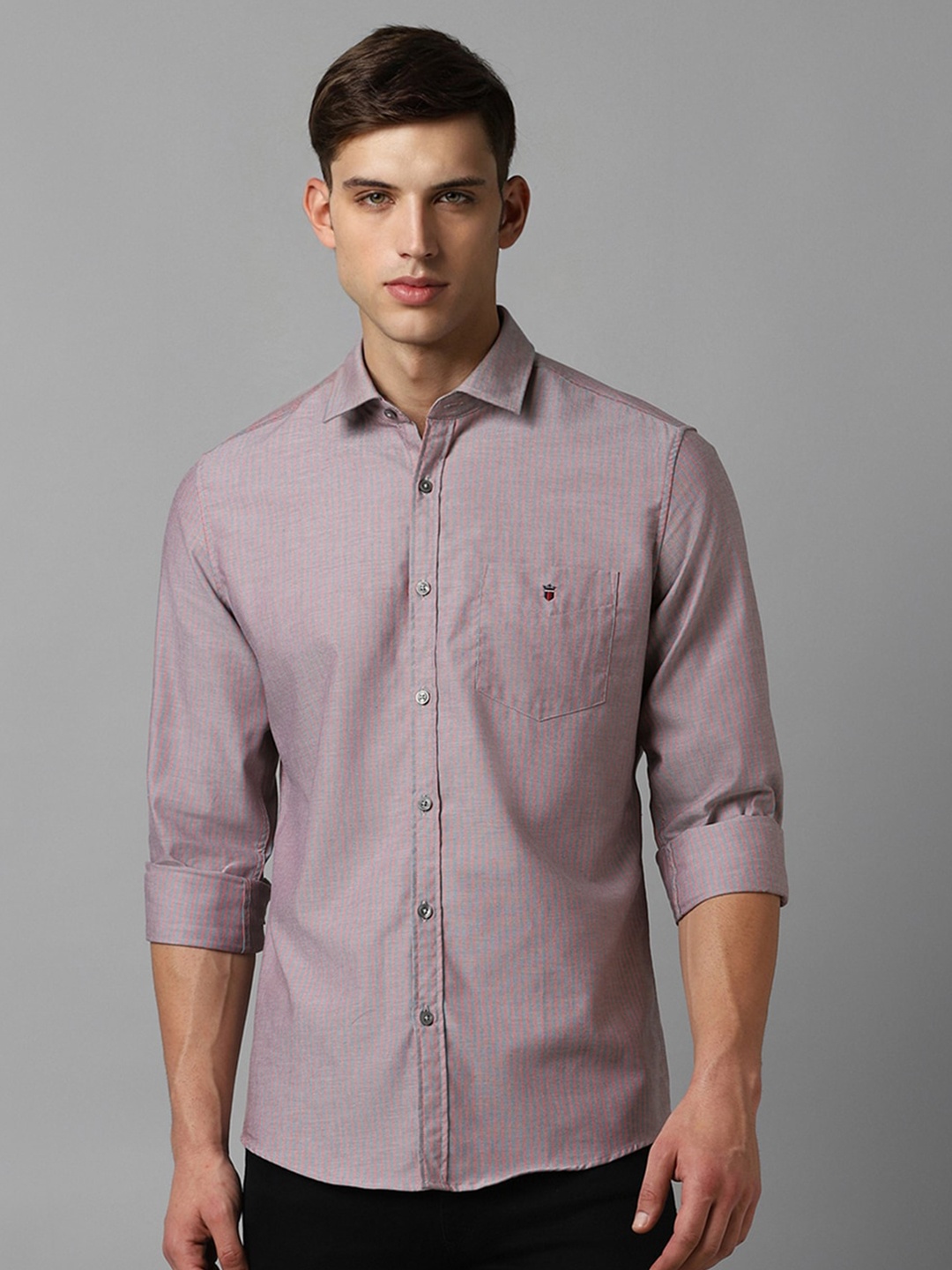 

Louis Philippe Sport Slim Fit Striped Spread Collar Cotton Casual Shirt, Purple