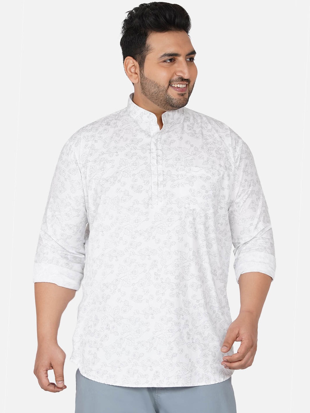

John Pride Plus Size Floral Printed Pure Cotton Casual Shirt, White
