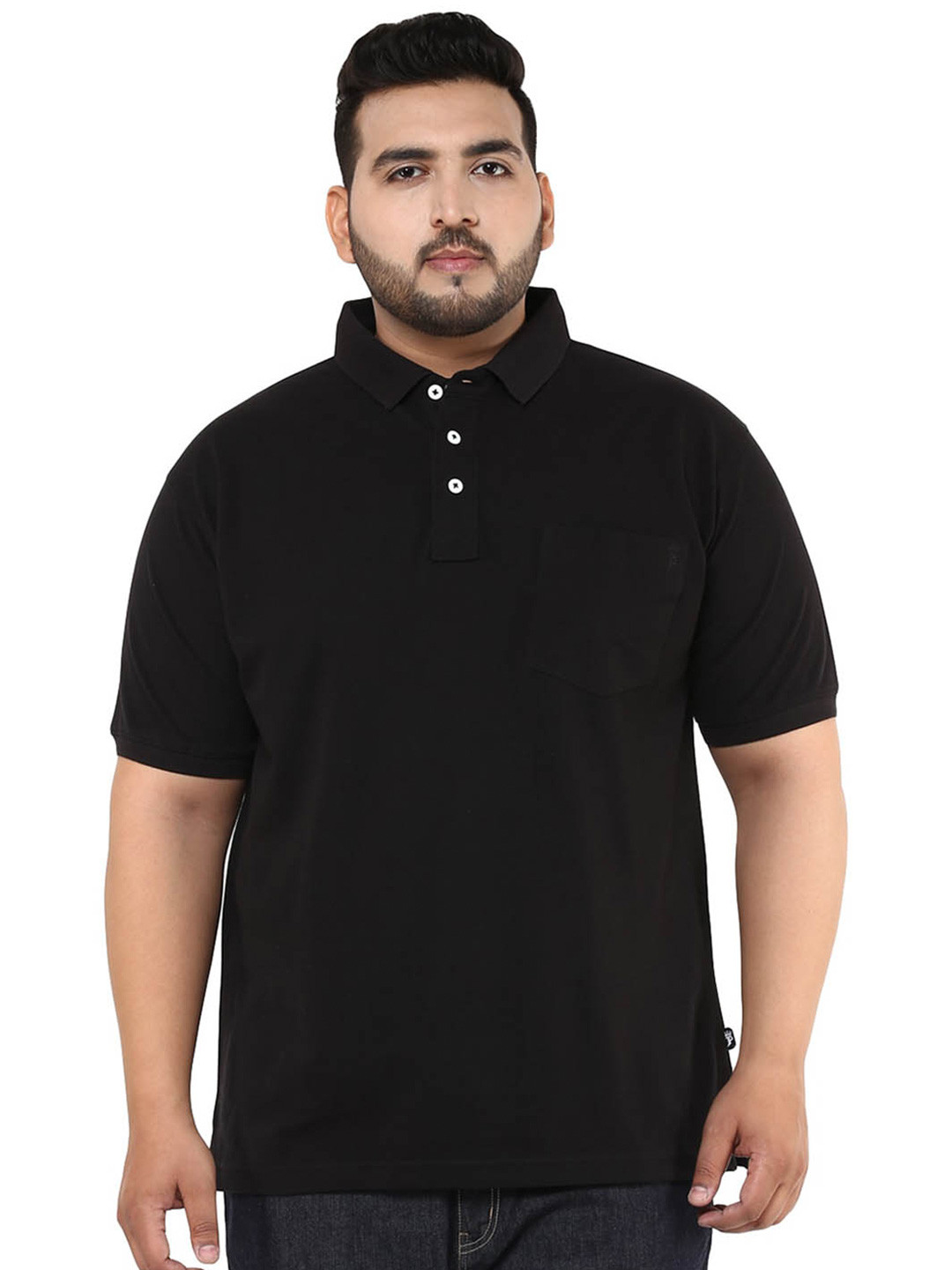 

John Pride Plus Size Polo Collar Cotton T Shirt, Black
