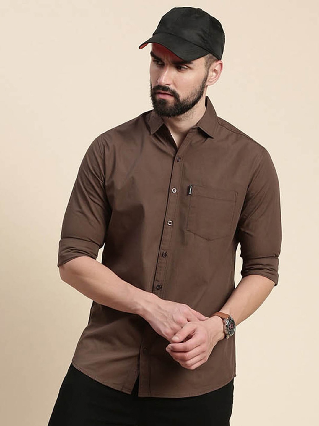 

DILLINGER Opaque Pure Cotton Casual Shirt, Brown