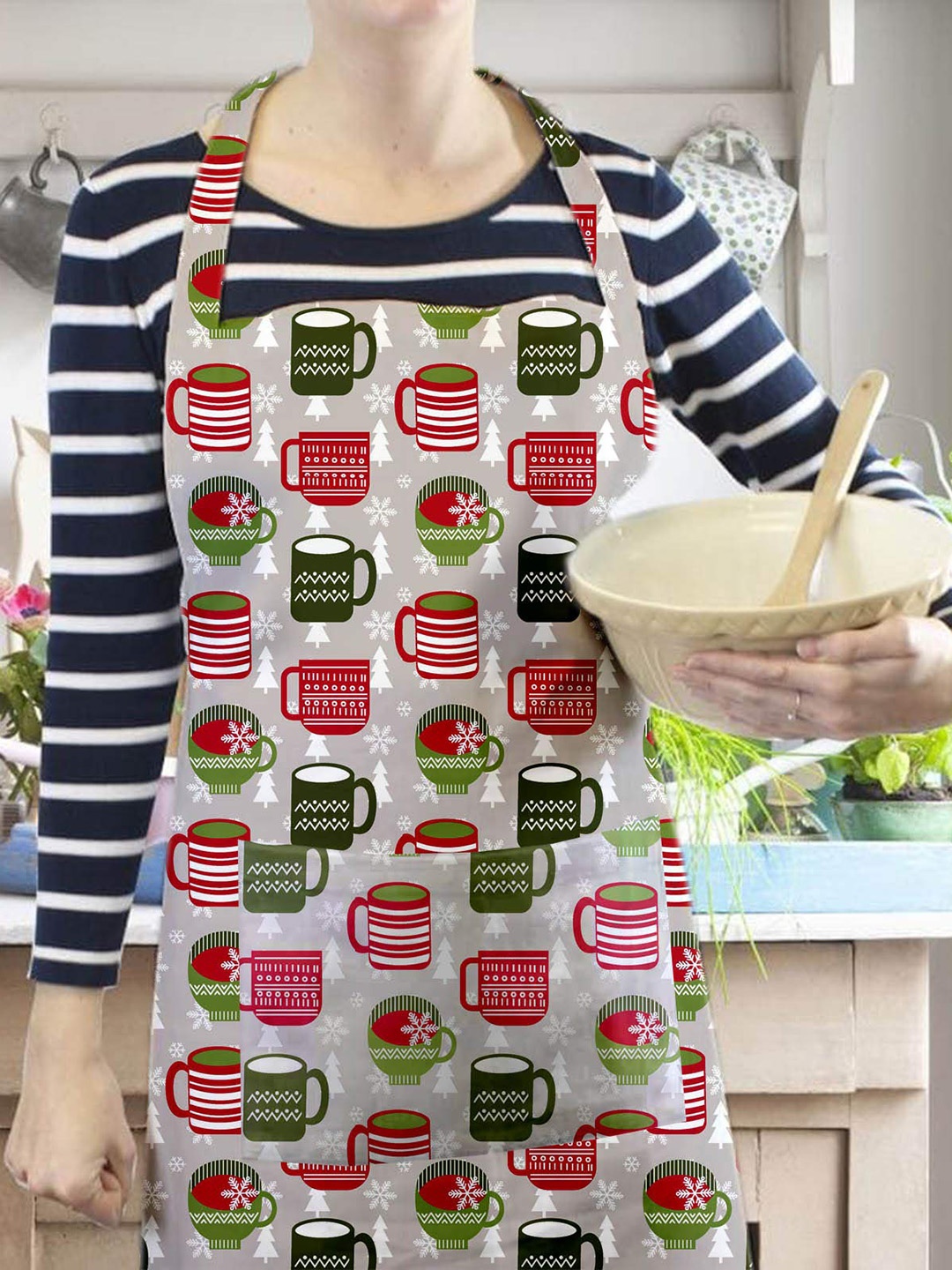 

Lushomes Red & Green Printed Cotton Kitchen Apron