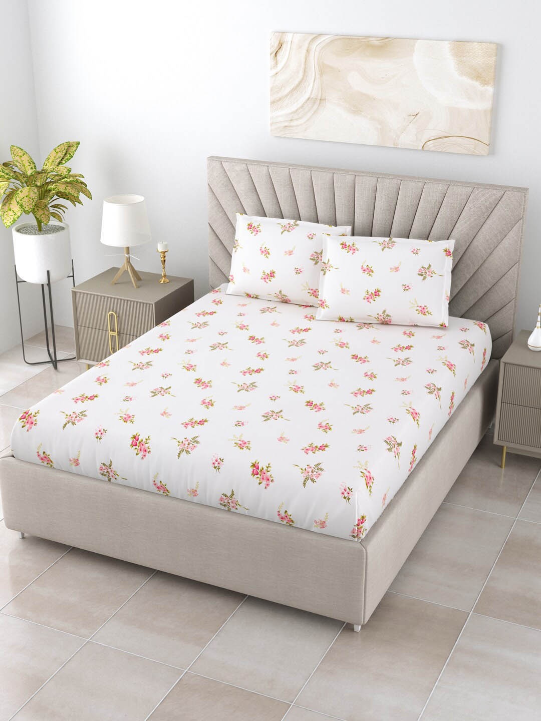 

BOMBAY DYEING White & Pink Floral Cotton AC Room Double Bed Dohar