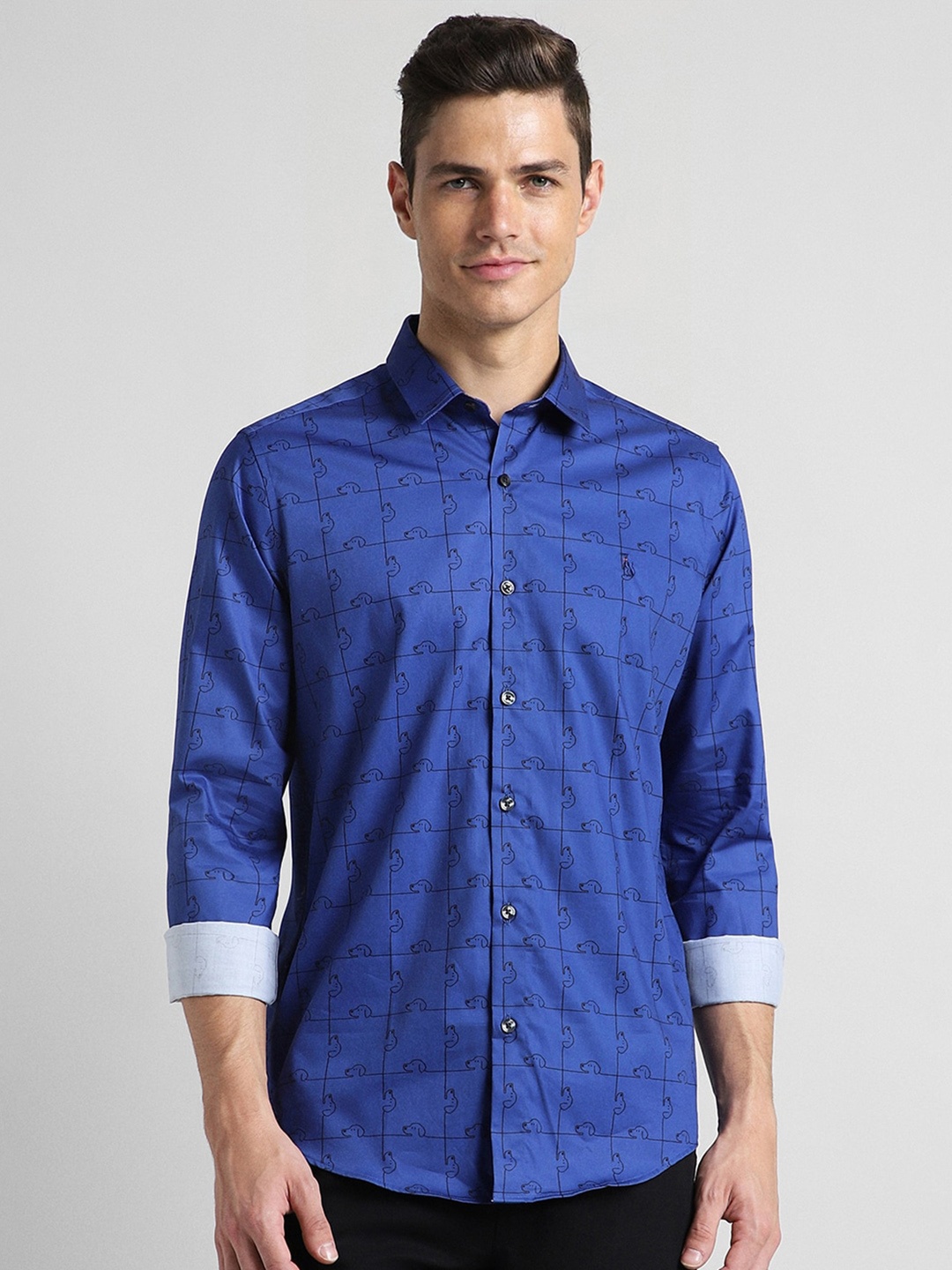 

SIMON CARTER LONDON Slim Fit Graphic Printed Pure Cotton Casual Shirt, Blue