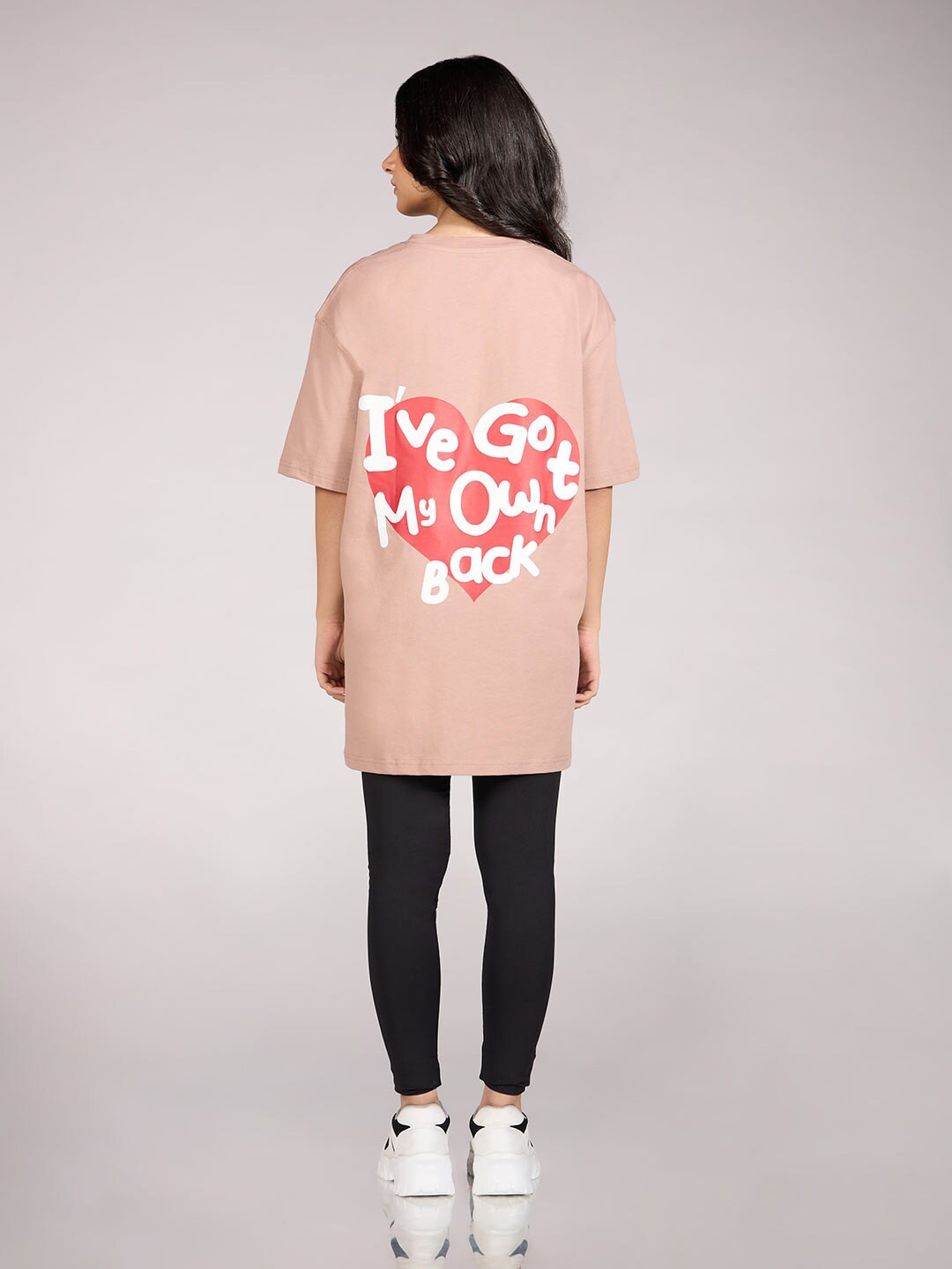 KICA Typography Printed Cotton Oversized T-shirt, Beige