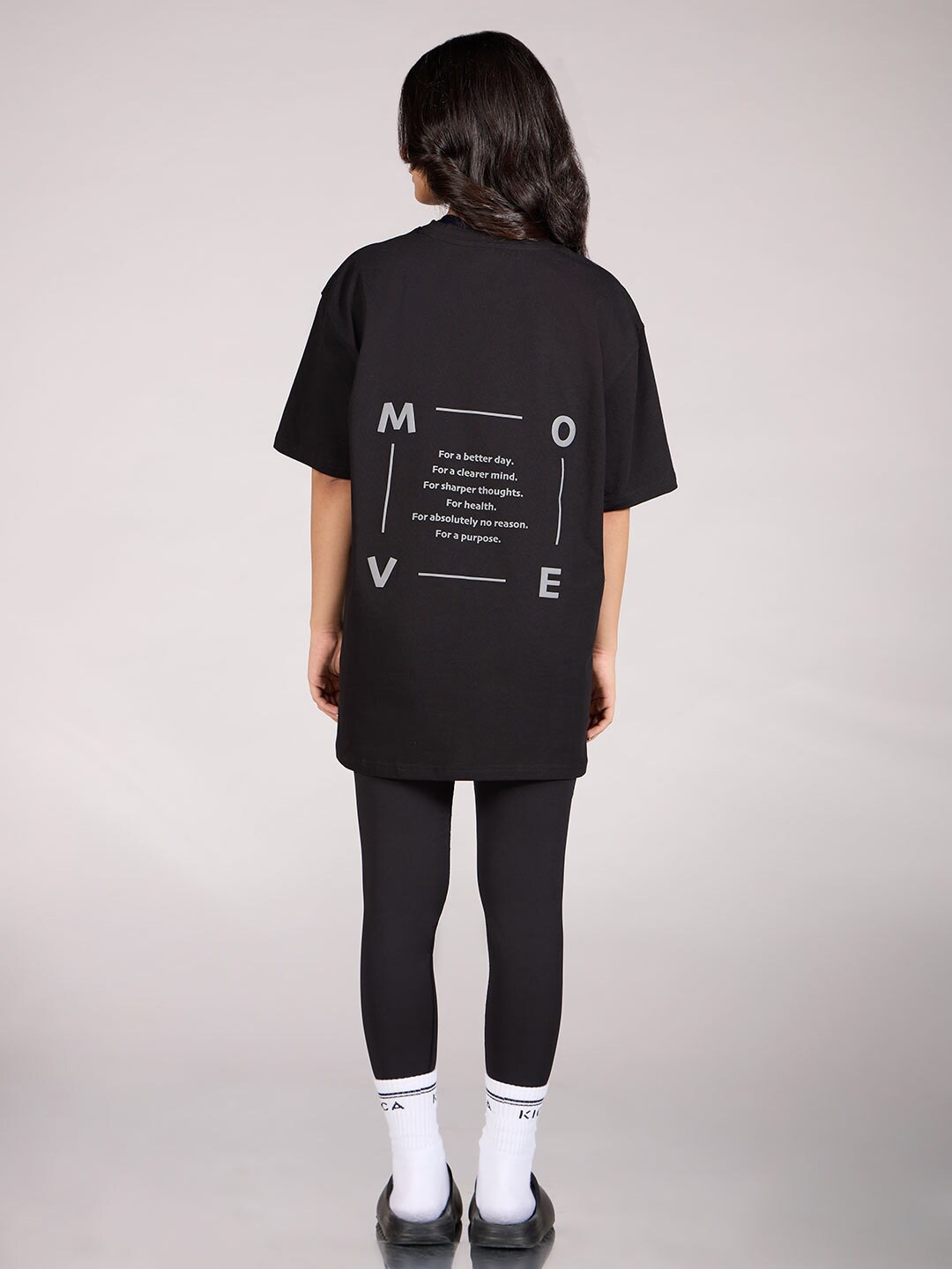 

KICA Typography Printed Cotton Oversized T-shirt, Black