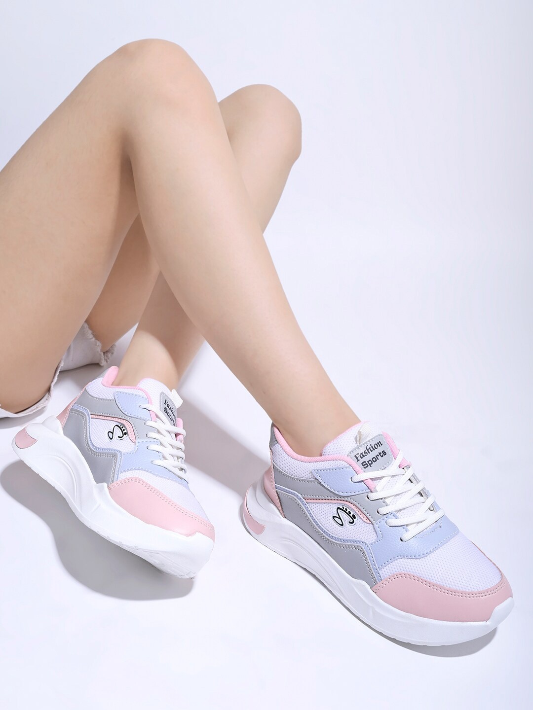 

Shoetopia Women Colourblocked Lace-Up Walking Shoes, Pink