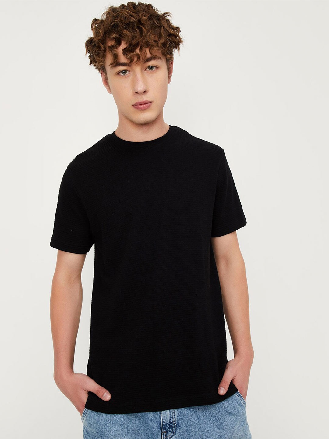 

max Round Neck Pure Cotton T-shirt, Black