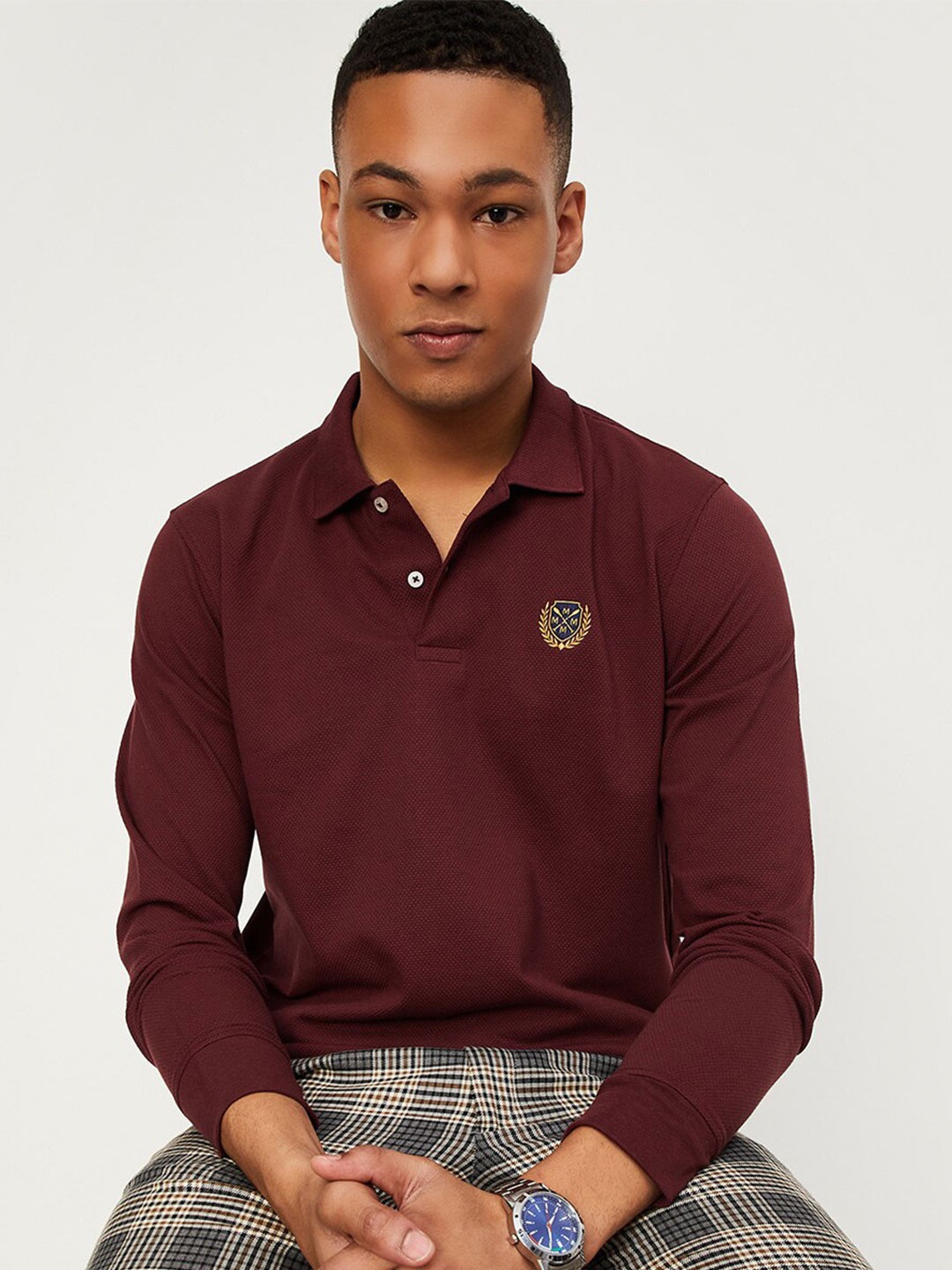 

max Polo Collar Long Sleeves T-shirt, Burgundy