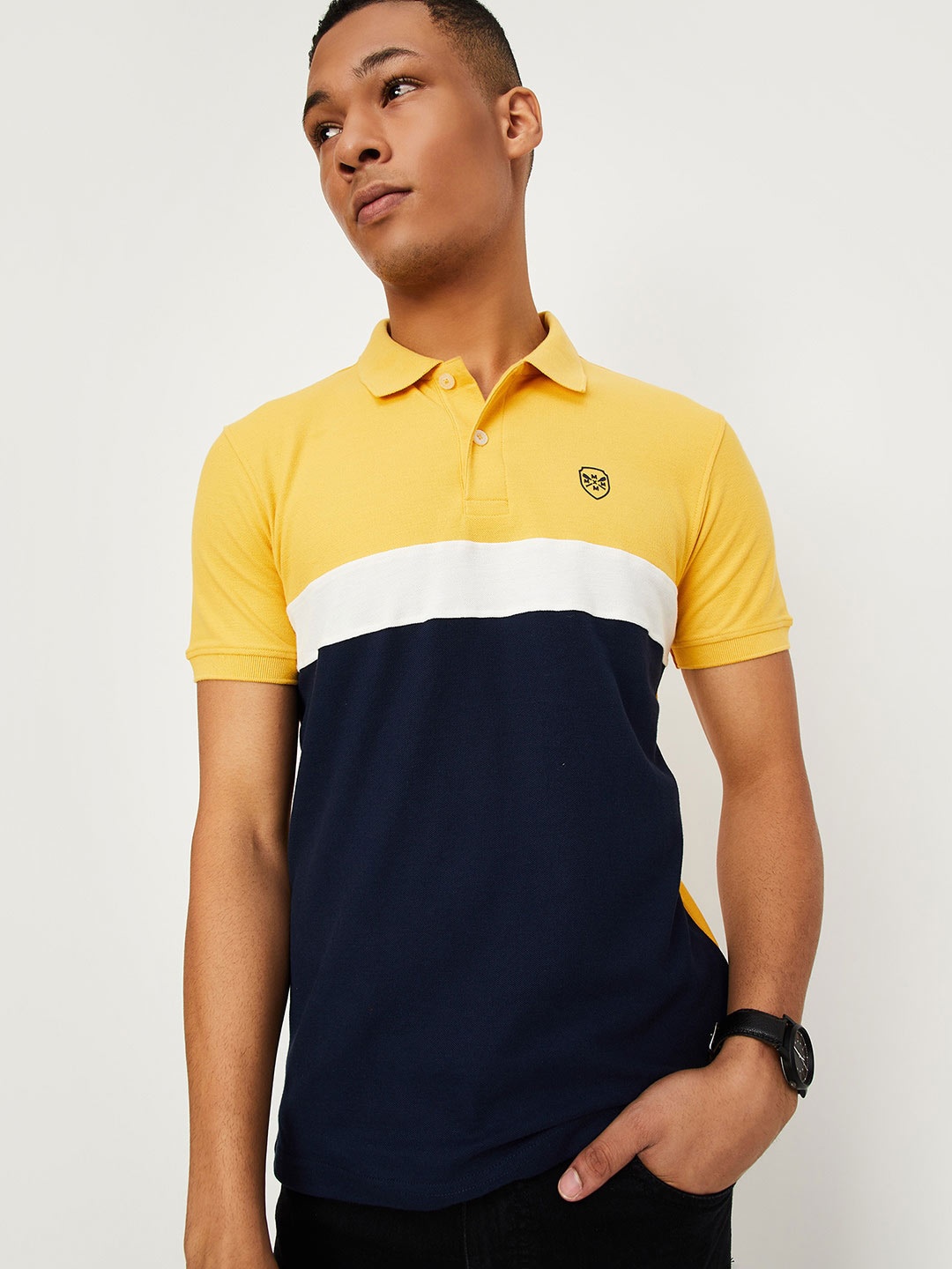 max Colourblocked Polo Collar T-shirt, Yellow