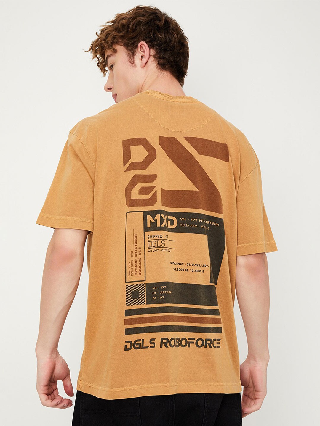 max Typography Printed Round Neck Cotton T-shirt, Yellow