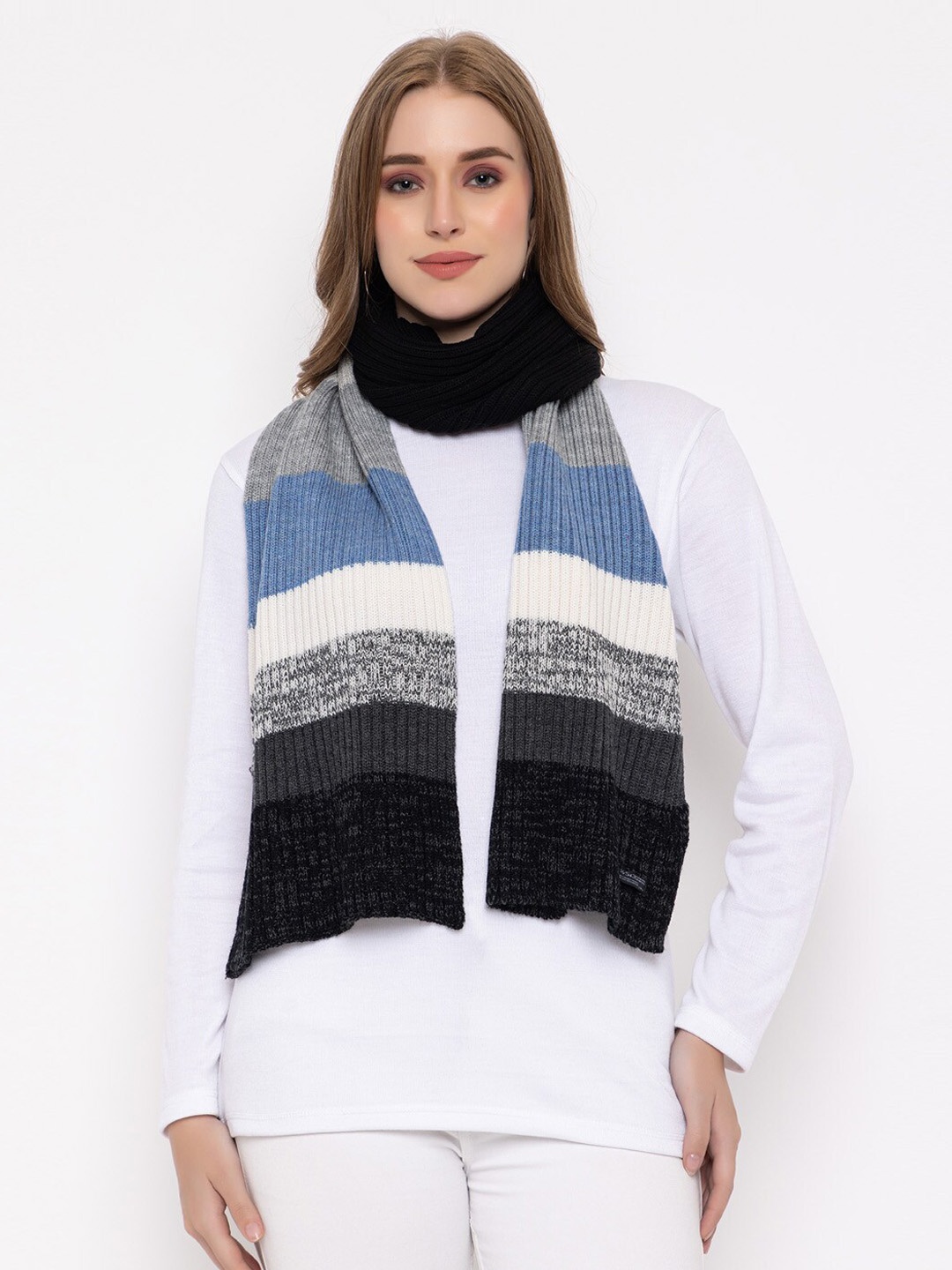 

513 Self Design Striped Muffler, Black