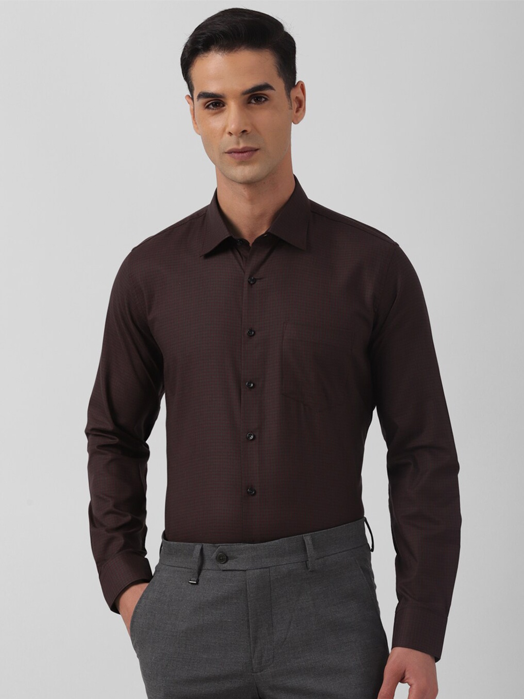 

Van Heusen Slim Fit Micro Checked Pure Cotton Formal Shirt, Brown