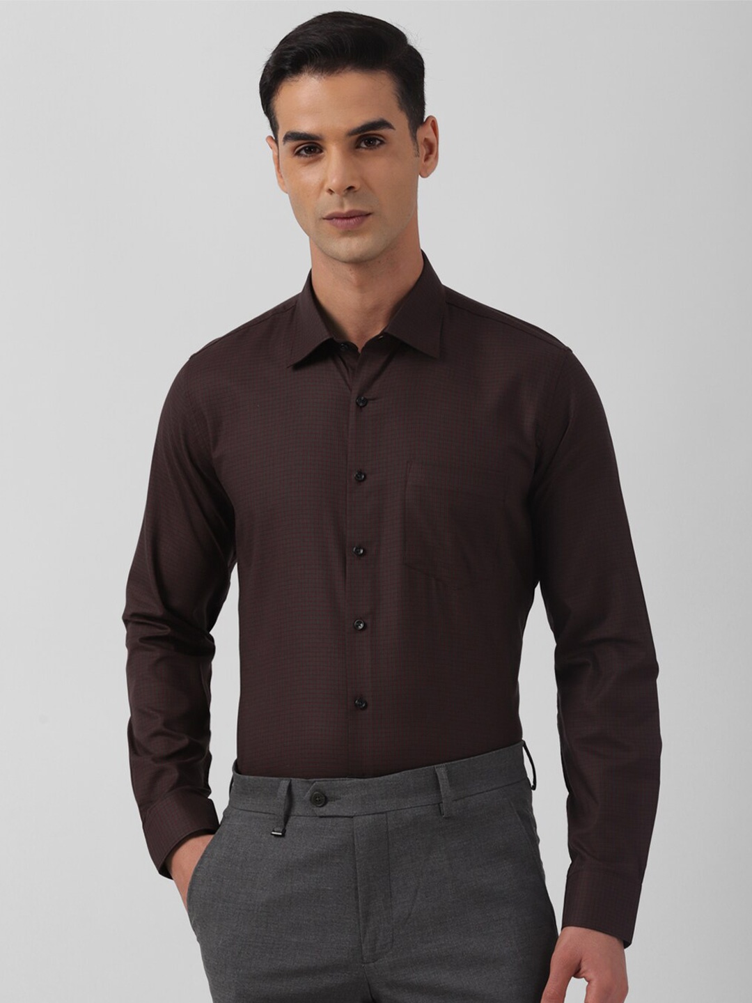 

Van Heusen Slim Fit Micro Checked Pure Cotton Formal Shirt, Brown