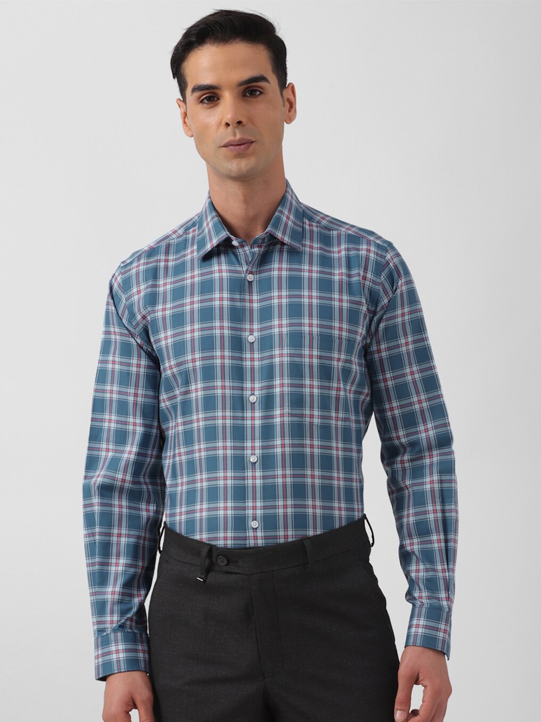 

Van Heusen Tartan Checked Pure Cotton Formal Shirt, Blue