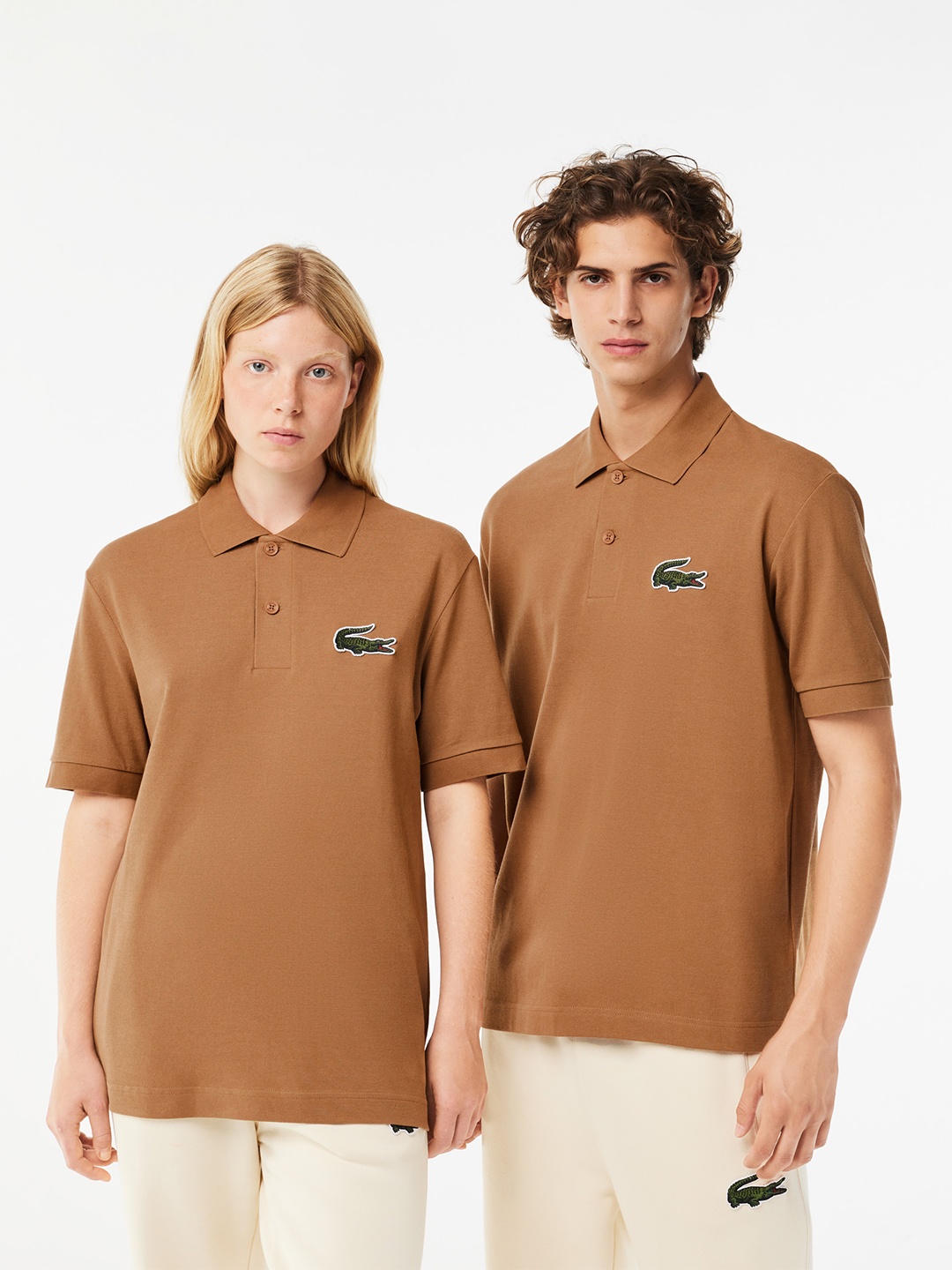 Lacoste Unisex Relaxed Fit Polo Collar Pure Cotton T-shirt, Beige