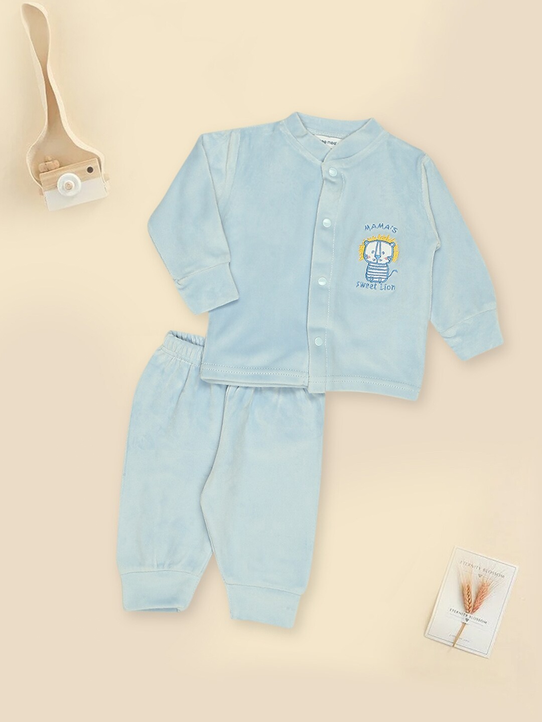 

MeeMee Infants Kids Mandarin Collar Shirt With Trousers, Blue