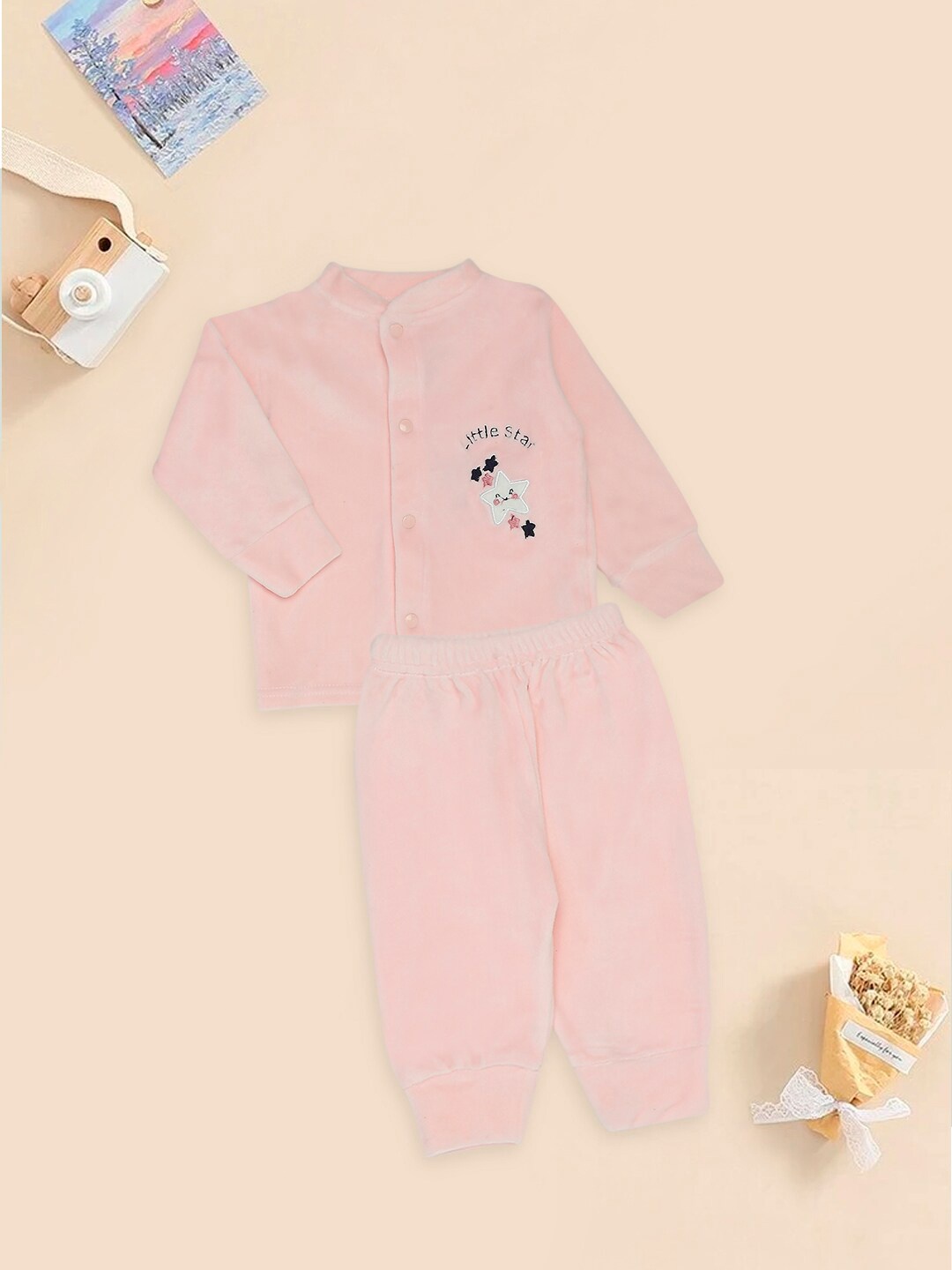 

MeeMee Infants Kids Mandarin Collar Shirt With Trousers, Pink