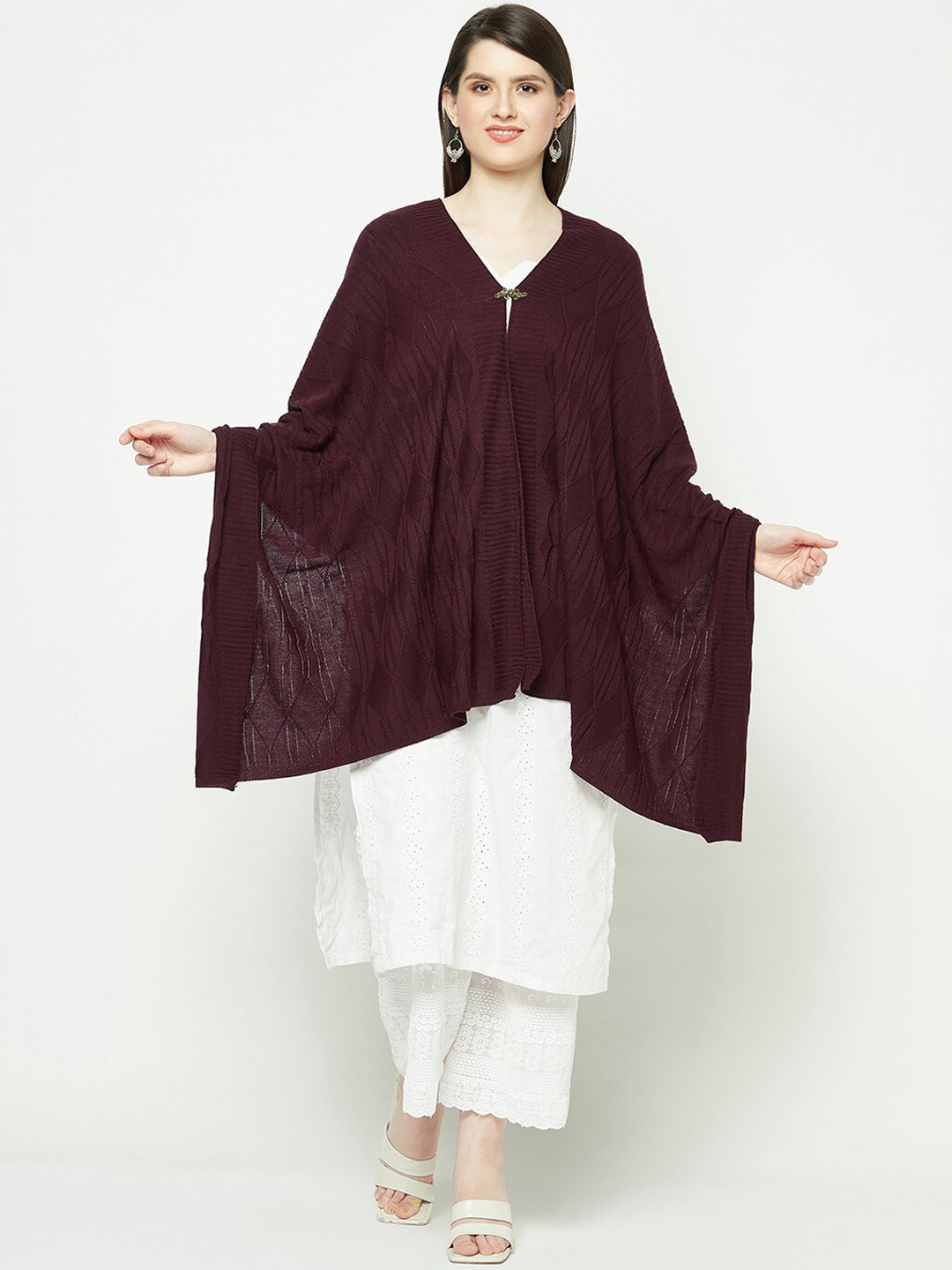 

Knitstudio Woven Design Acrylic Stole, Burgundy