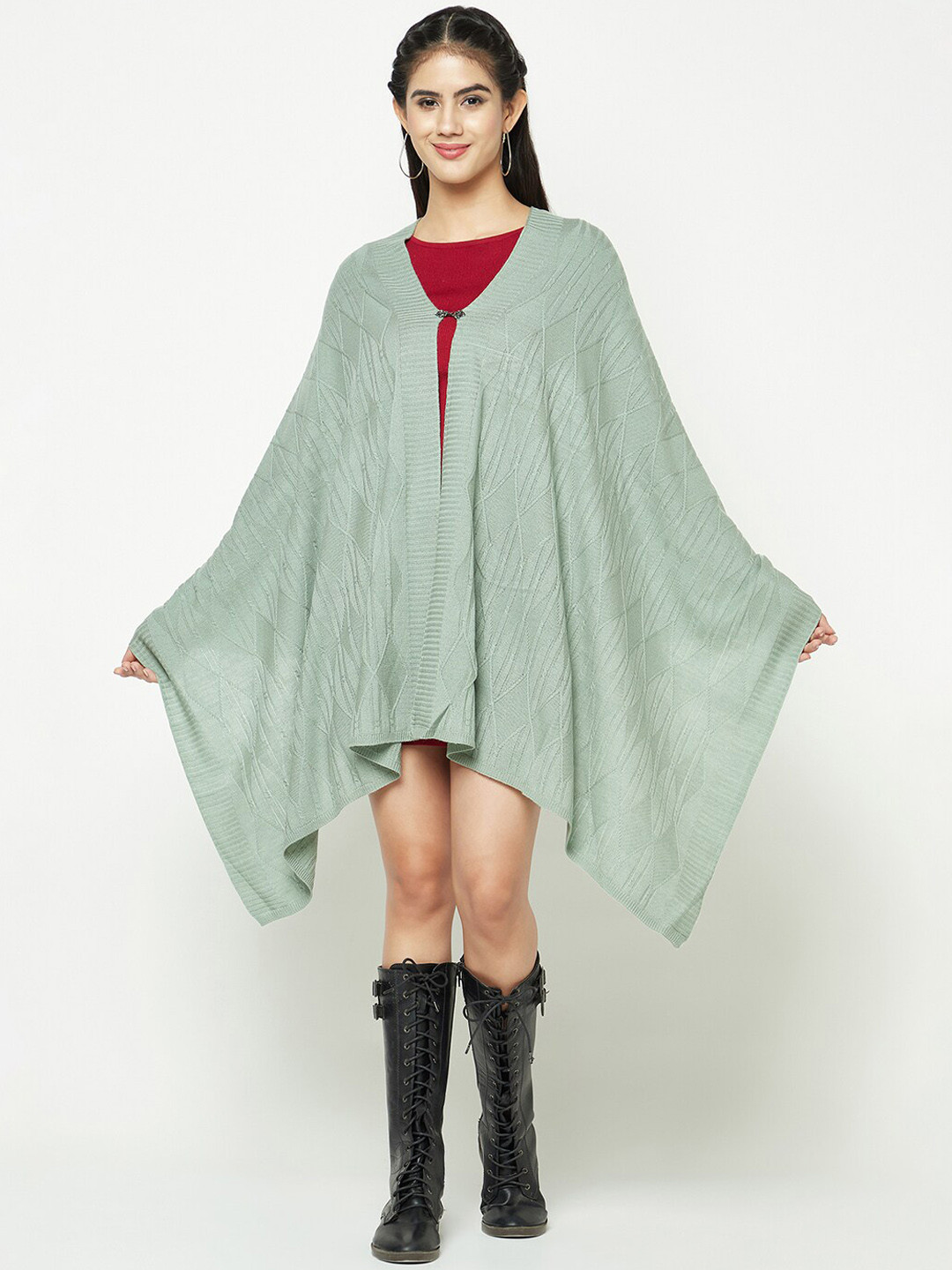 

Knitstudio Woven Design Acrylic Knitted Stole, Green