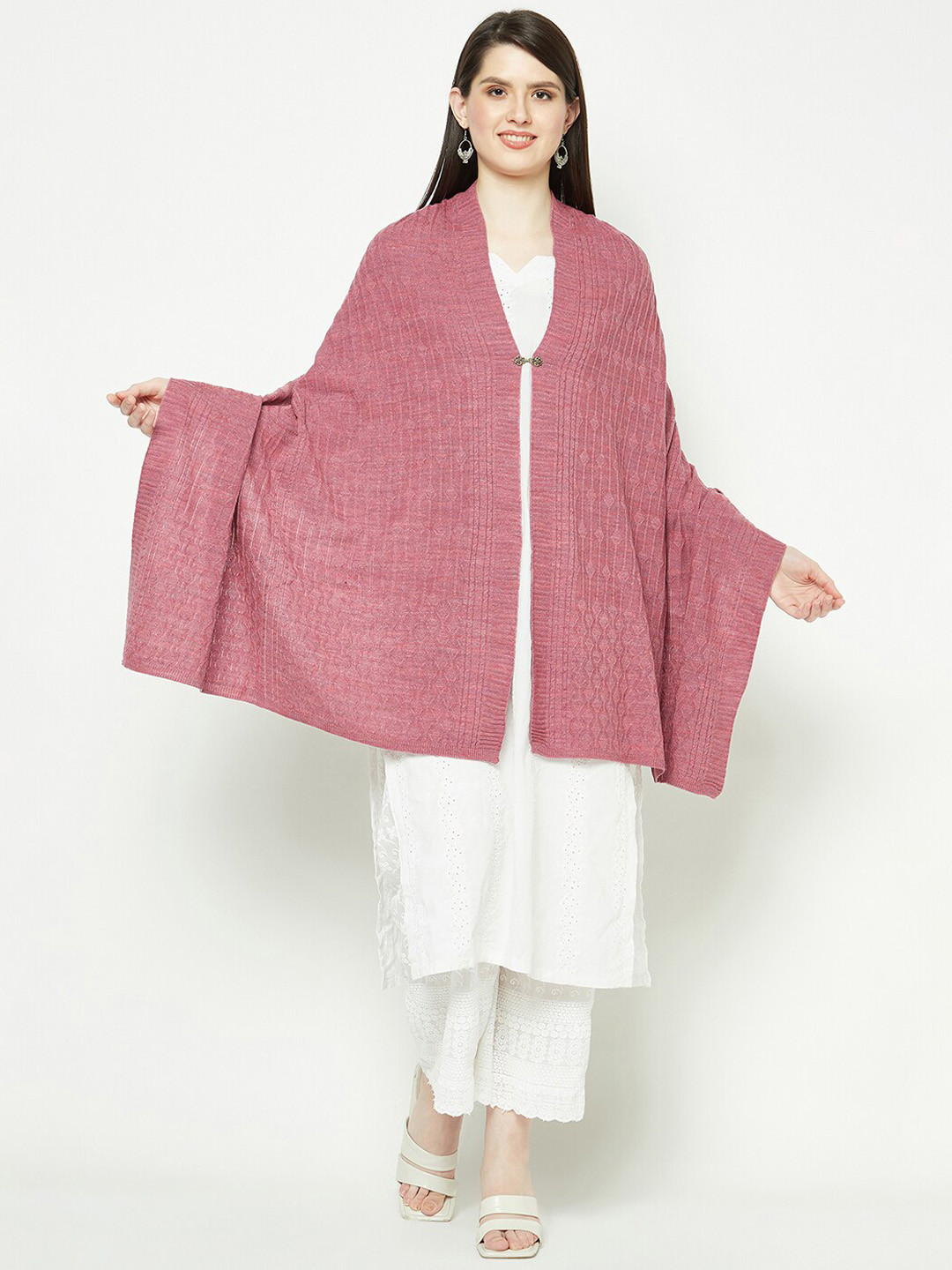 

Knitstudio Woven Design Acrylic Knitted Stole, Pink