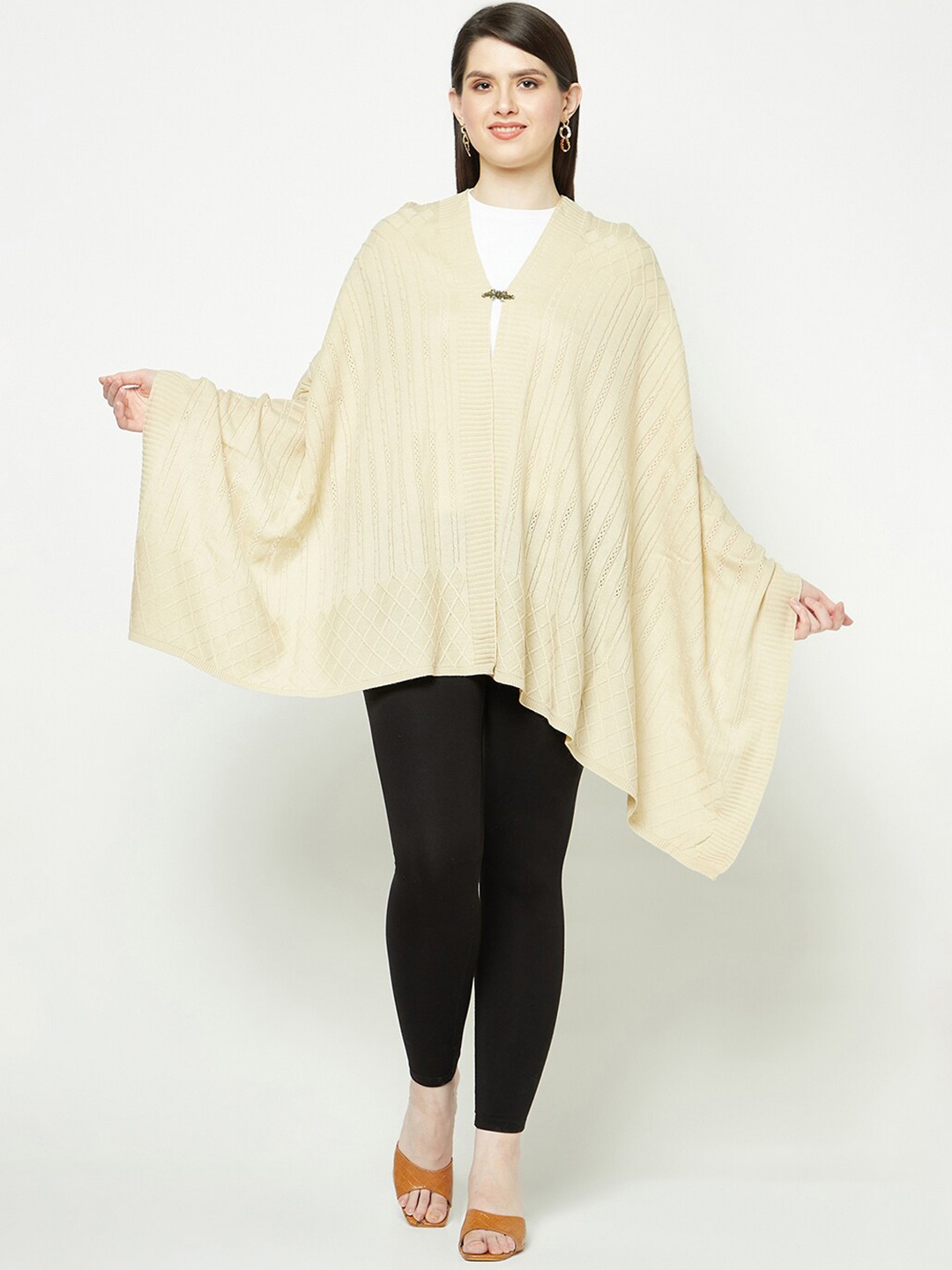 

Knitstudio Geometric Woven Design Stole, Beige