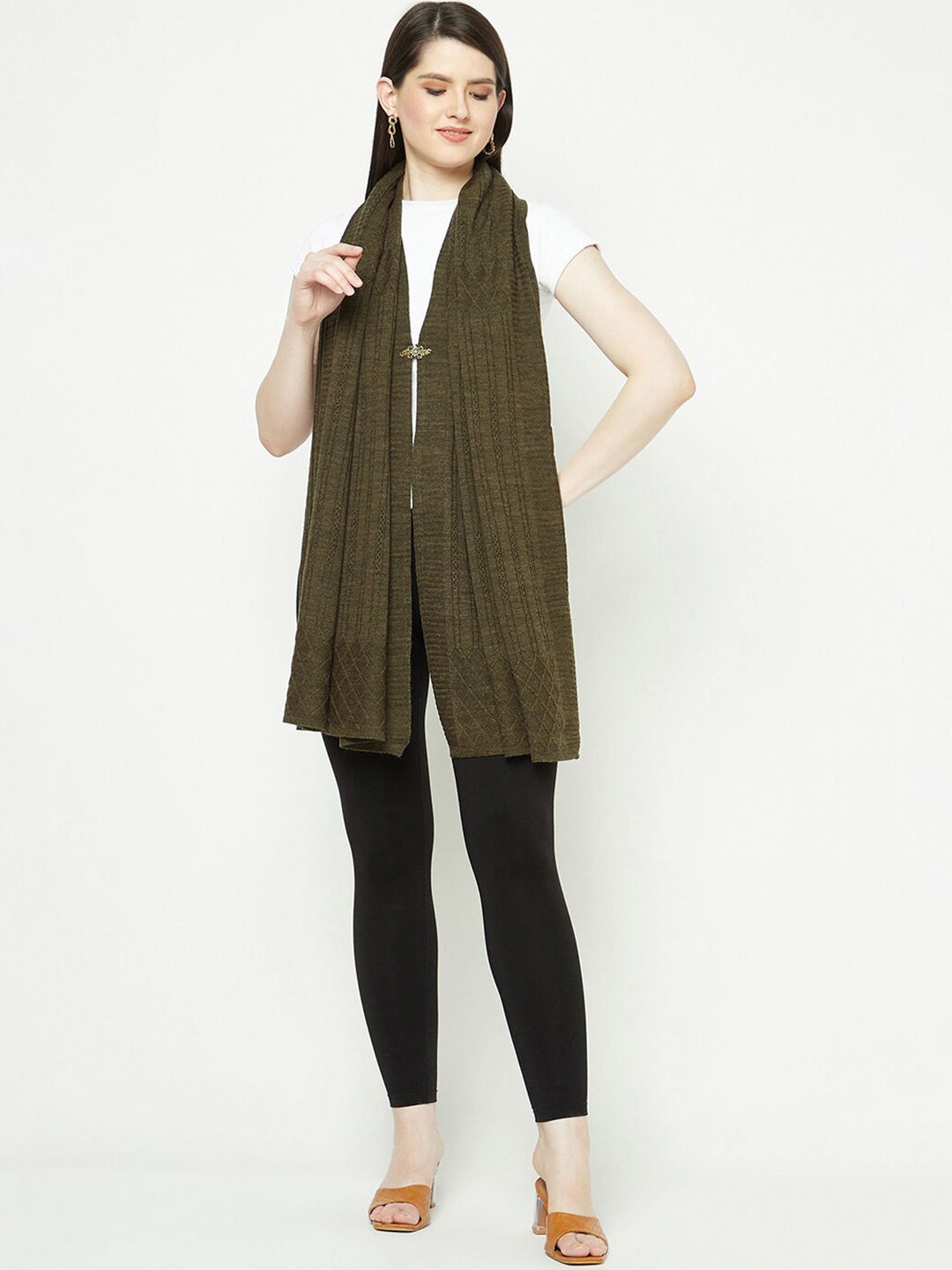 

Knitstudio Sleeveless Acrylic Stole, Olive