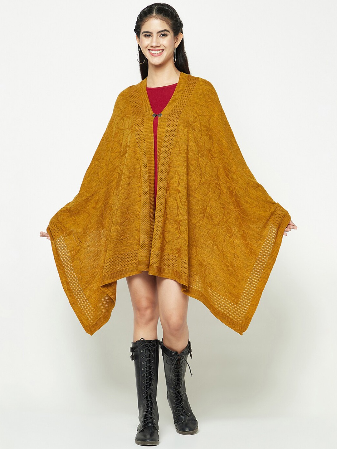 

Knitstudio Ethnic Motifs Woven Design Acrylic Stole, Mustard