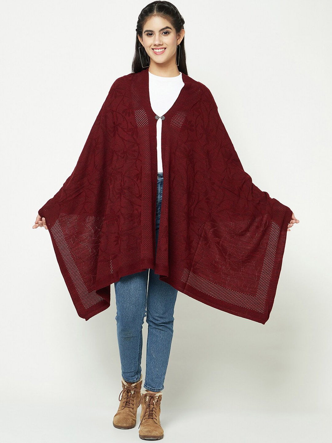 

Knitstudio Woven Design Acrylic Stole, Maroon