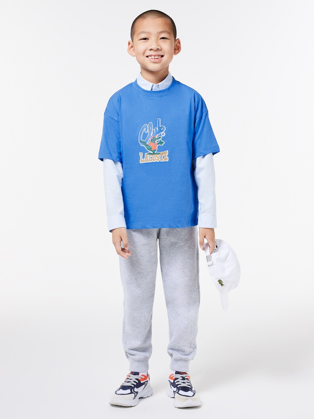 

Lacoste Kids Typography Printed Drop-Shoulder Sleeves Pure Cotton Relaxed Fit T-shirt, Blue