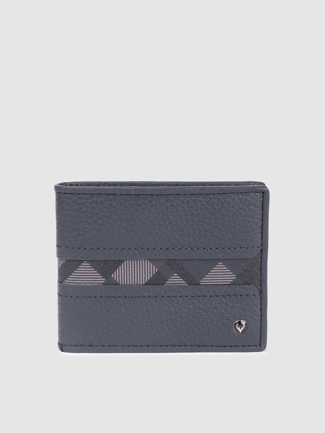 

Allen Solly Men Geometric Printed Leather Two Fold Wallet, Navy blue