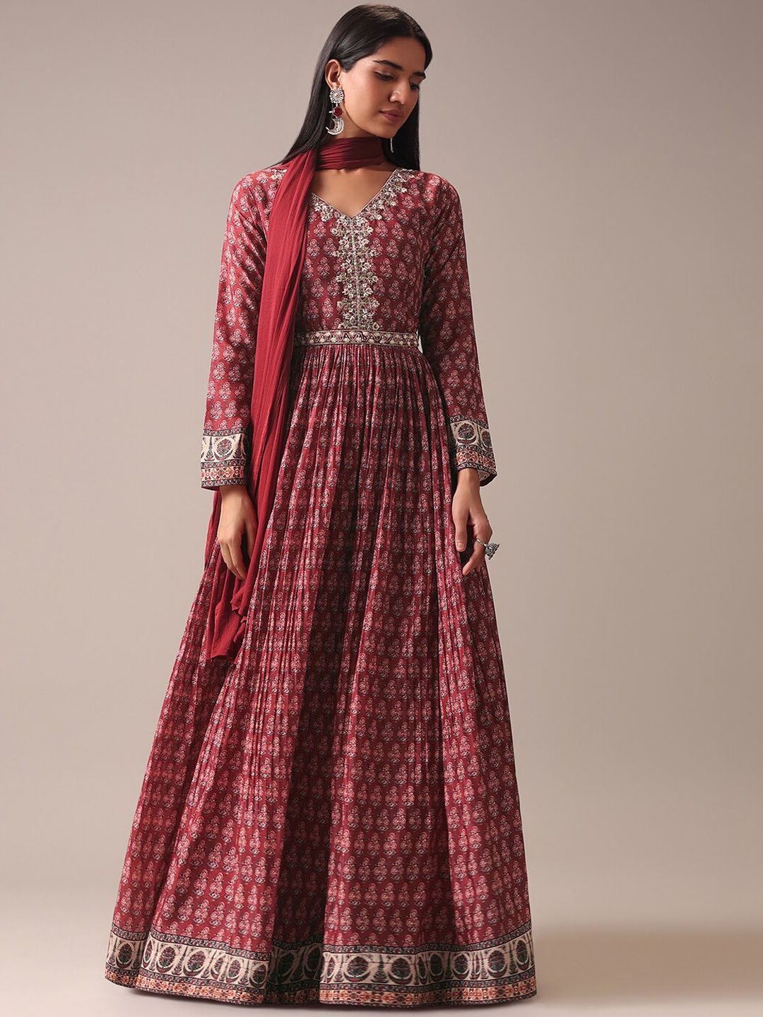 

KALKI Fashion Ethnic Motifs Printed Anarkali Kurta With Churidar & Dupatta, Red