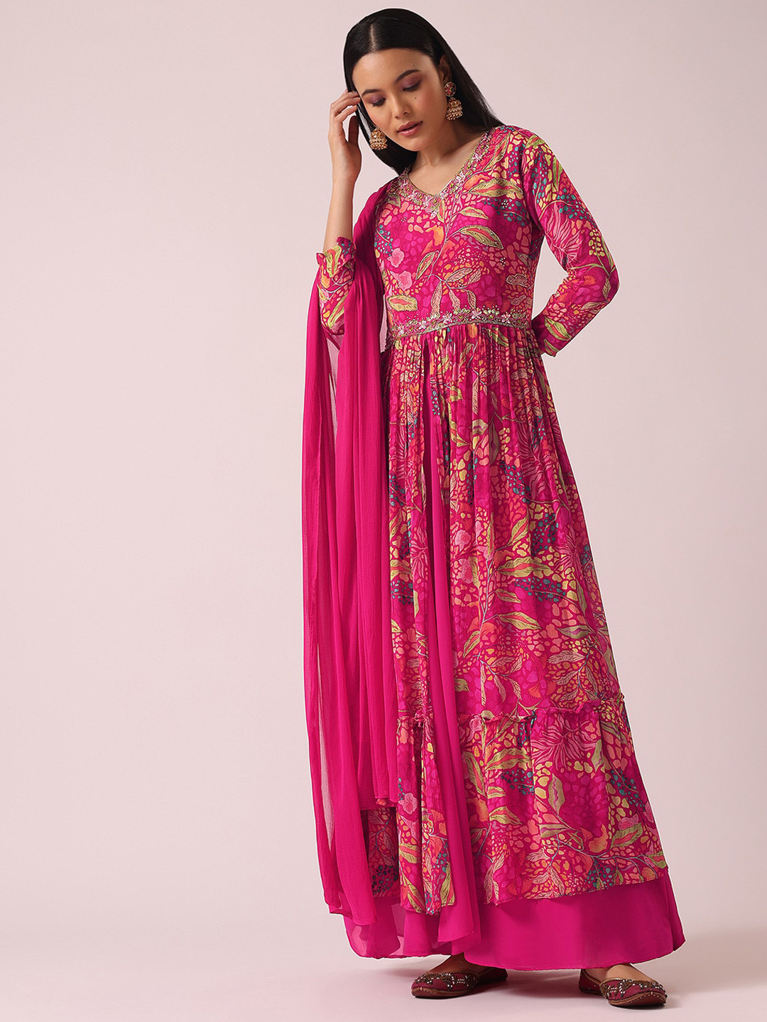 

KALKI Fashion Ethnic Motifs Printed Anarkali Kurta And Skirt & With Dupatta, Pink