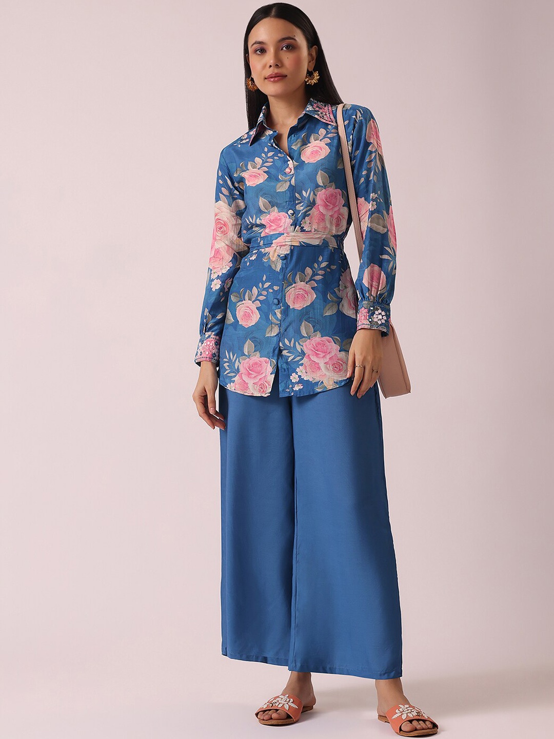 

KALKI Fashion Floral Printed Shirt With Palazzos, Blue