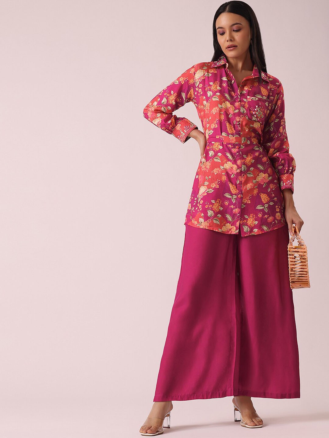 

KALKI Fashion Floral Printed Kurta With Palazzos, Red
