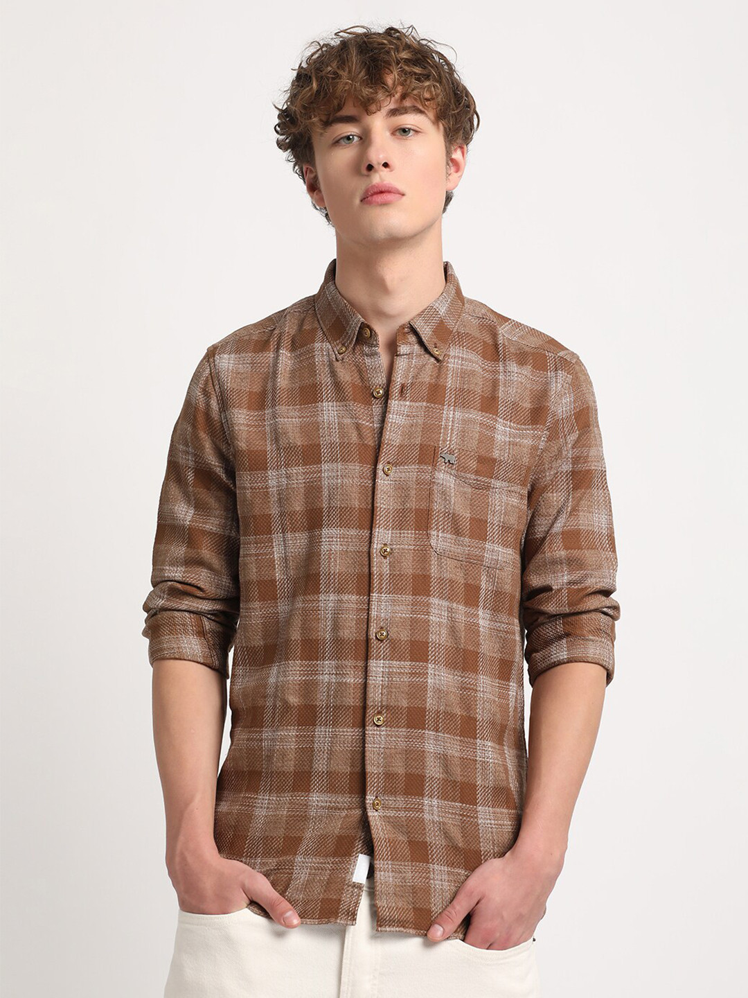 

THE BEAR HOUSE Slim Fit Opaque Checked Casual Shirt, Mustard