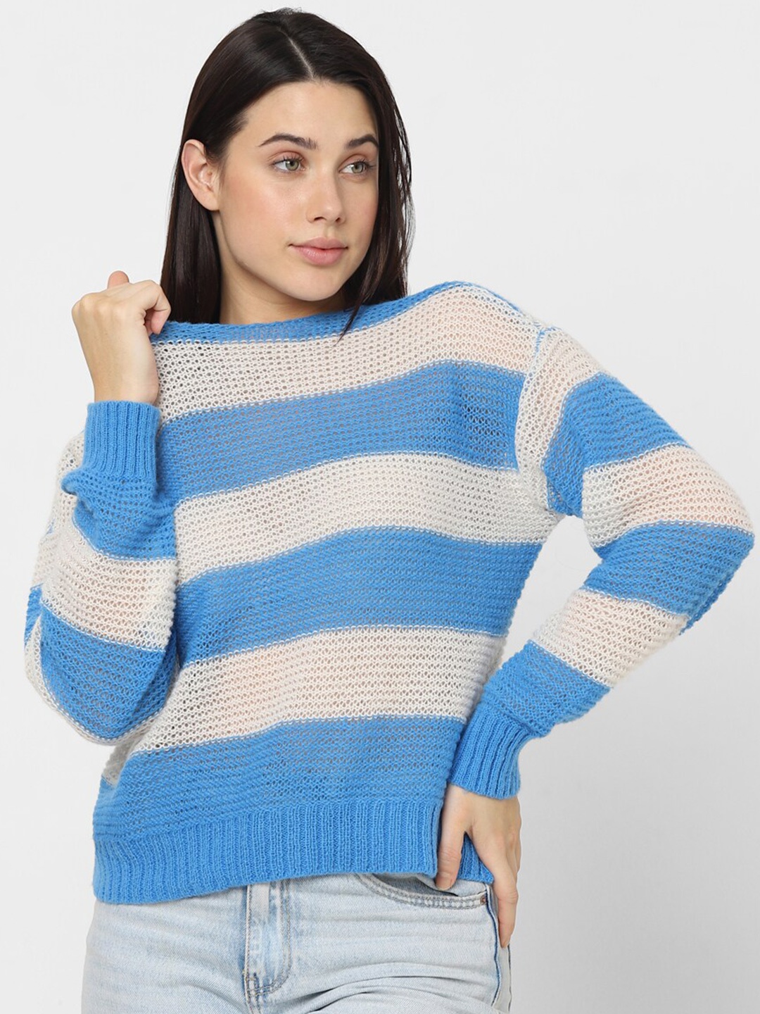 

Vero Moda Self Design Open Knit Pullover, Blue