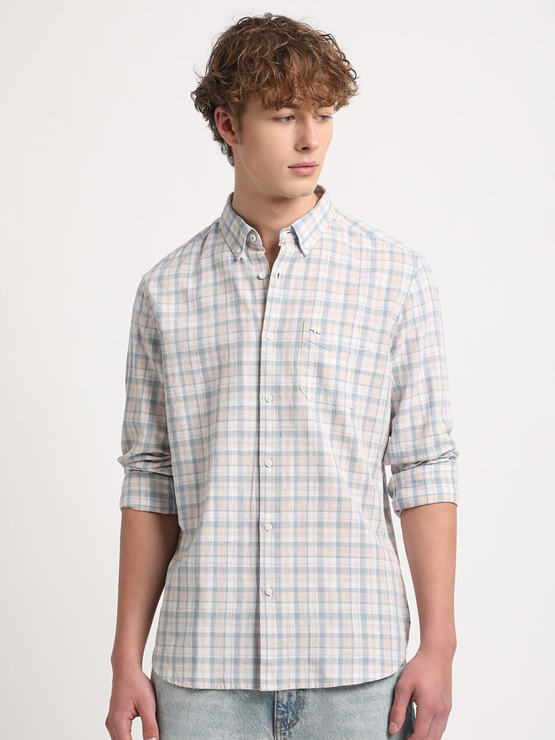 

THE BEAR HOUSE Slim Fit Tartan Checks Opaque Checked Casual Shirt, Pink