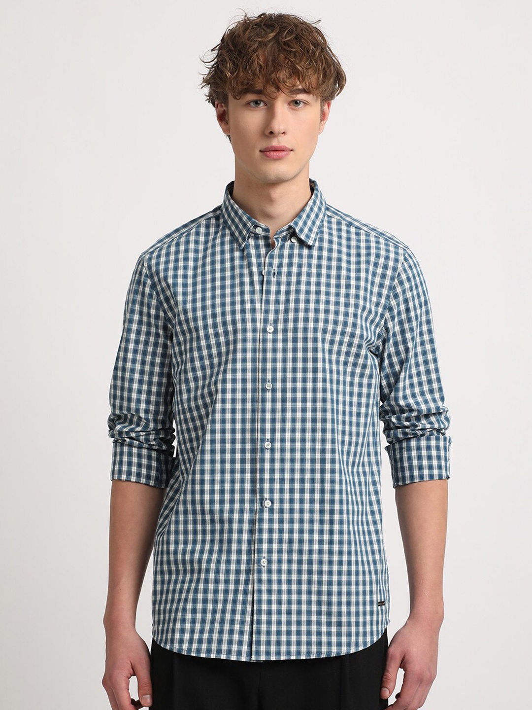 

THE BEAR HOUSE Slim Fit Gingham Checks Opaque Checked Casual Shirt, Blue
