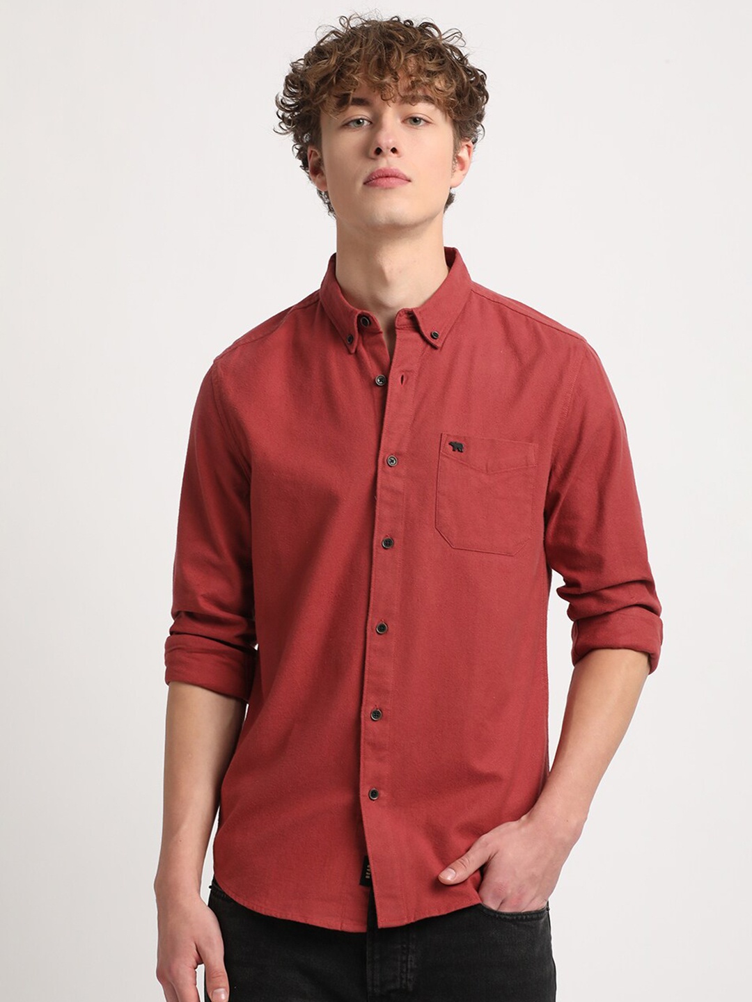 

THE BEAR HOUSE Slim Fit Opaque Casual Shirt, Orange