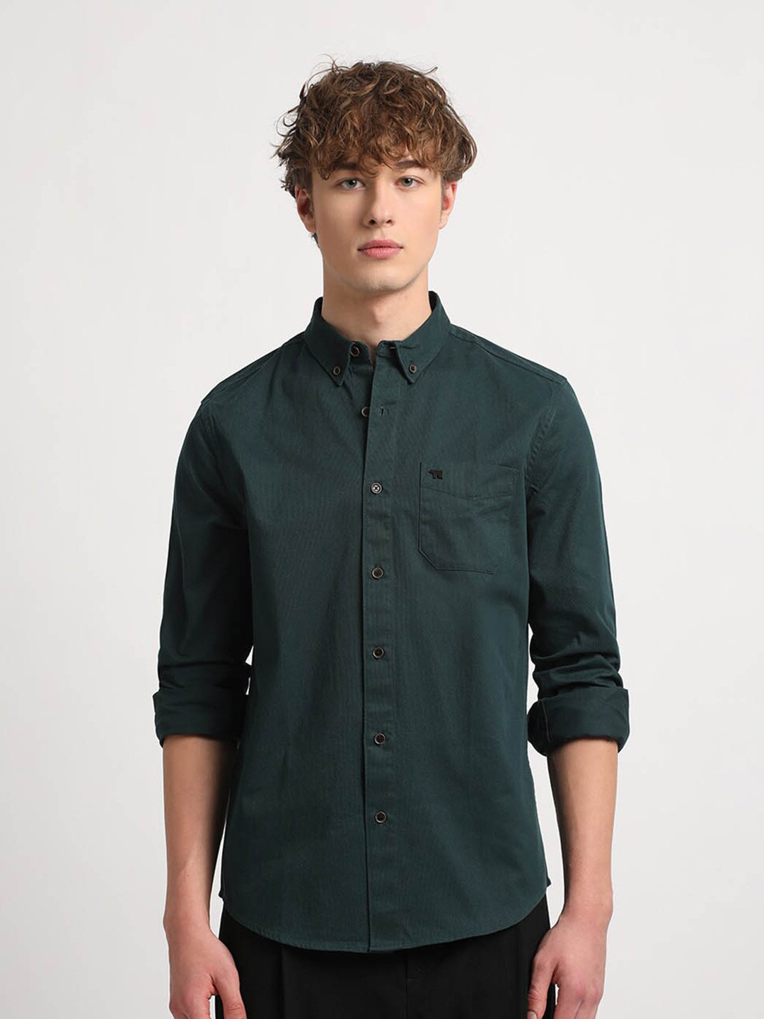 

THE BEAR HOUSE Slim Fit Pure Cotton Casual Shirt, Green