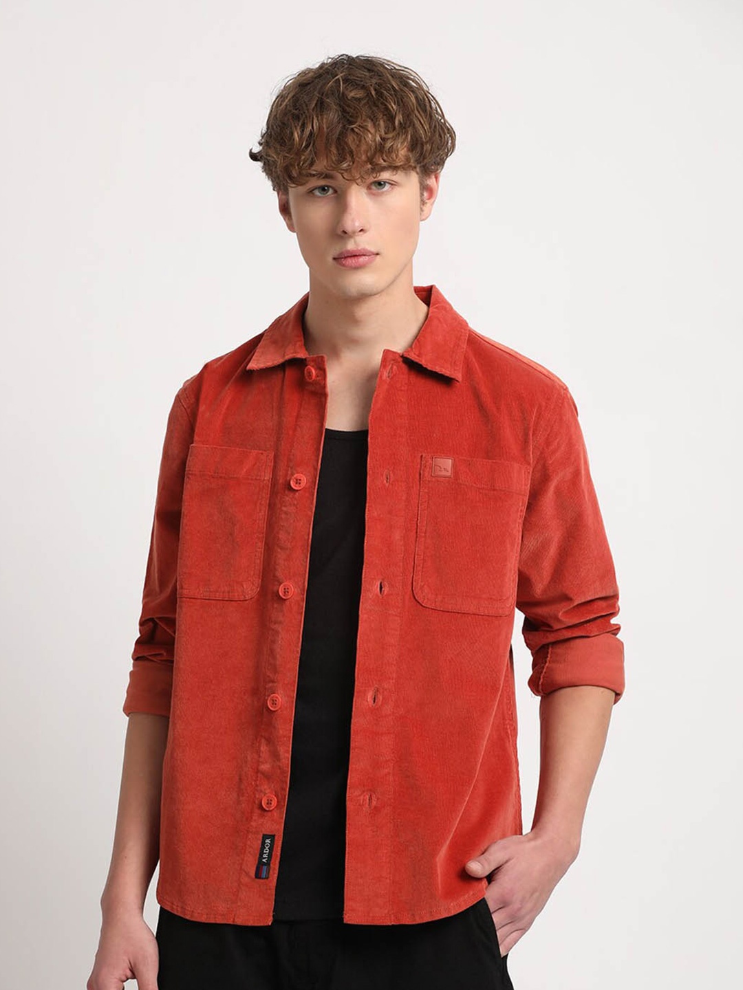 

THE BEAR HOUSE Men Solid Corduroy Shacket, Orange