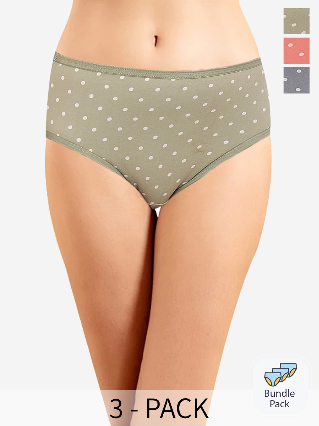 

In Care Pack Of 3 Geometric Printed Anti Microbial Cotton Hipster Briefs, Green