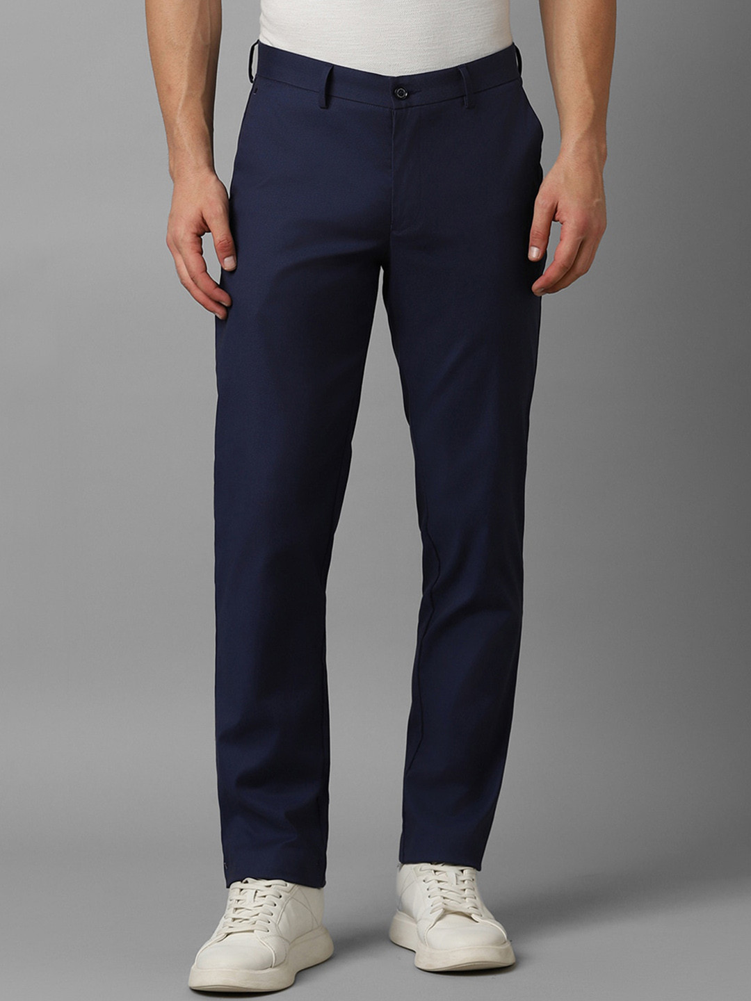 

Louis Philippe Men Slim Fit Mid-Rise Casual Trousers, Navy blue